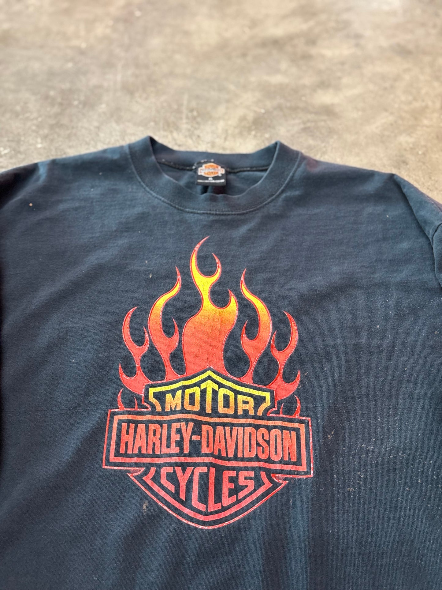 Vintage Harley Davidson flame ball bleached long sleeve size xl