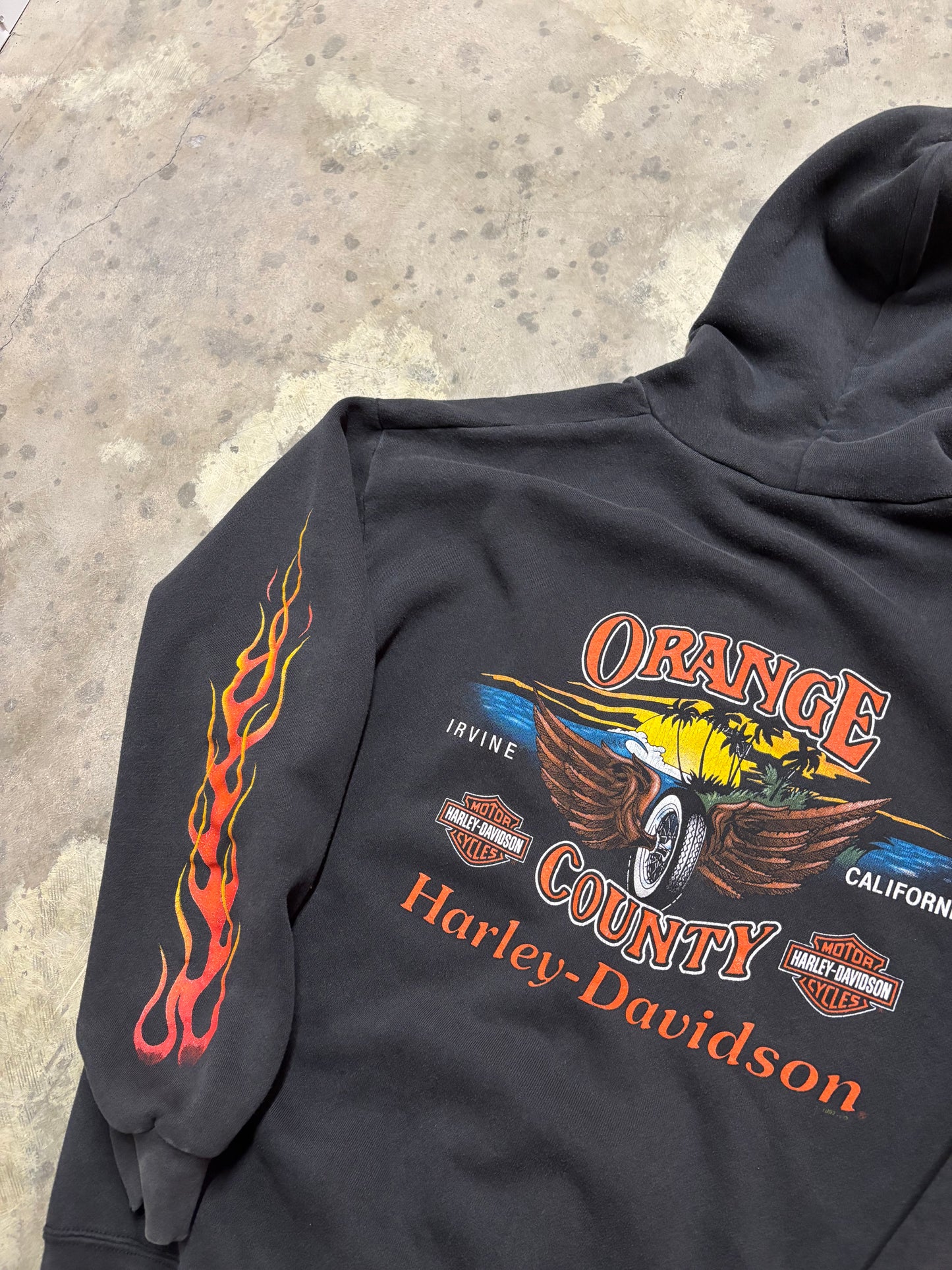 Vintage Harley Davidson fire sleeve zip up hoodie size large