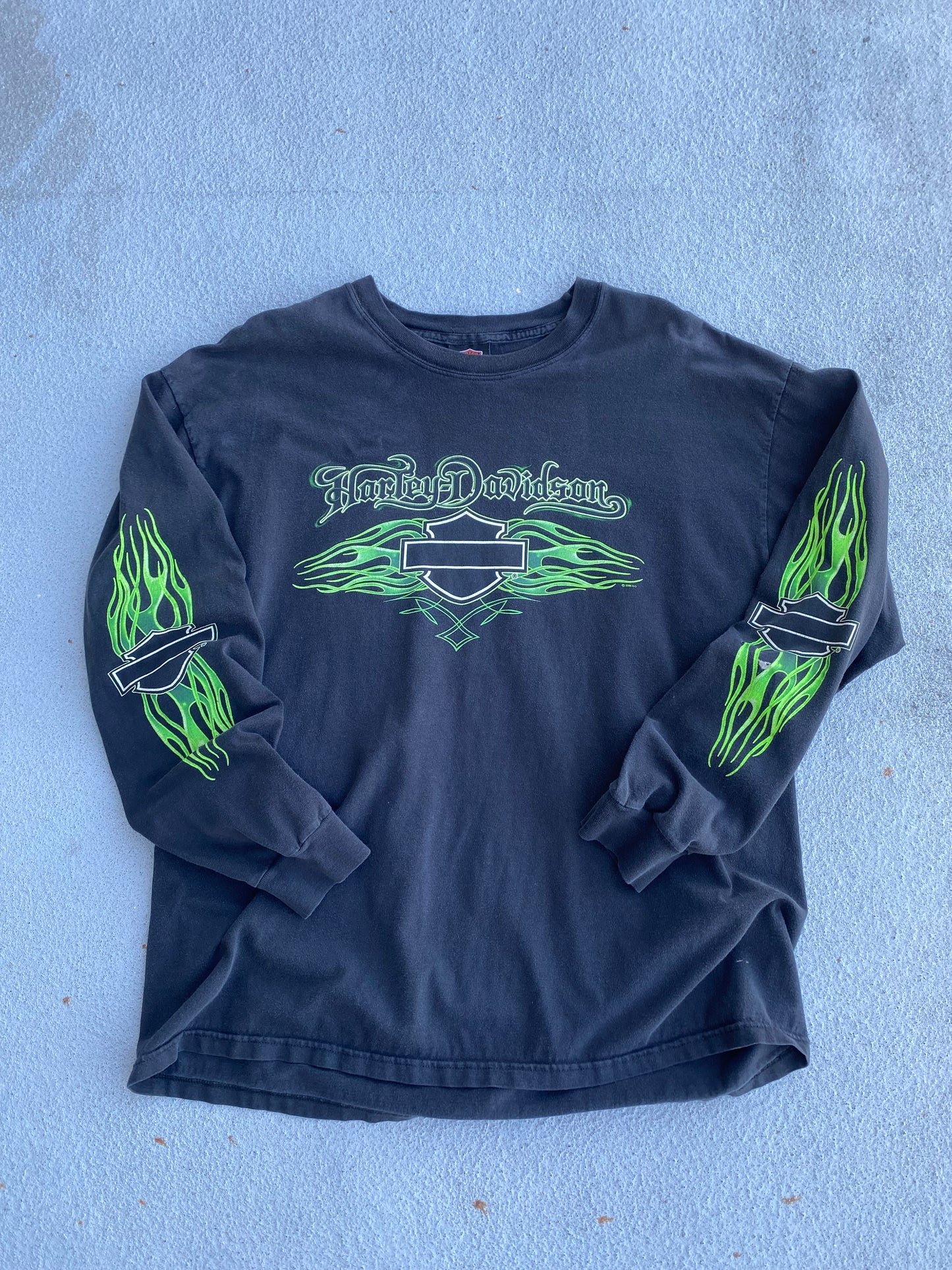 Harley Davidson Green Flame long sleeve size Extra large shirt