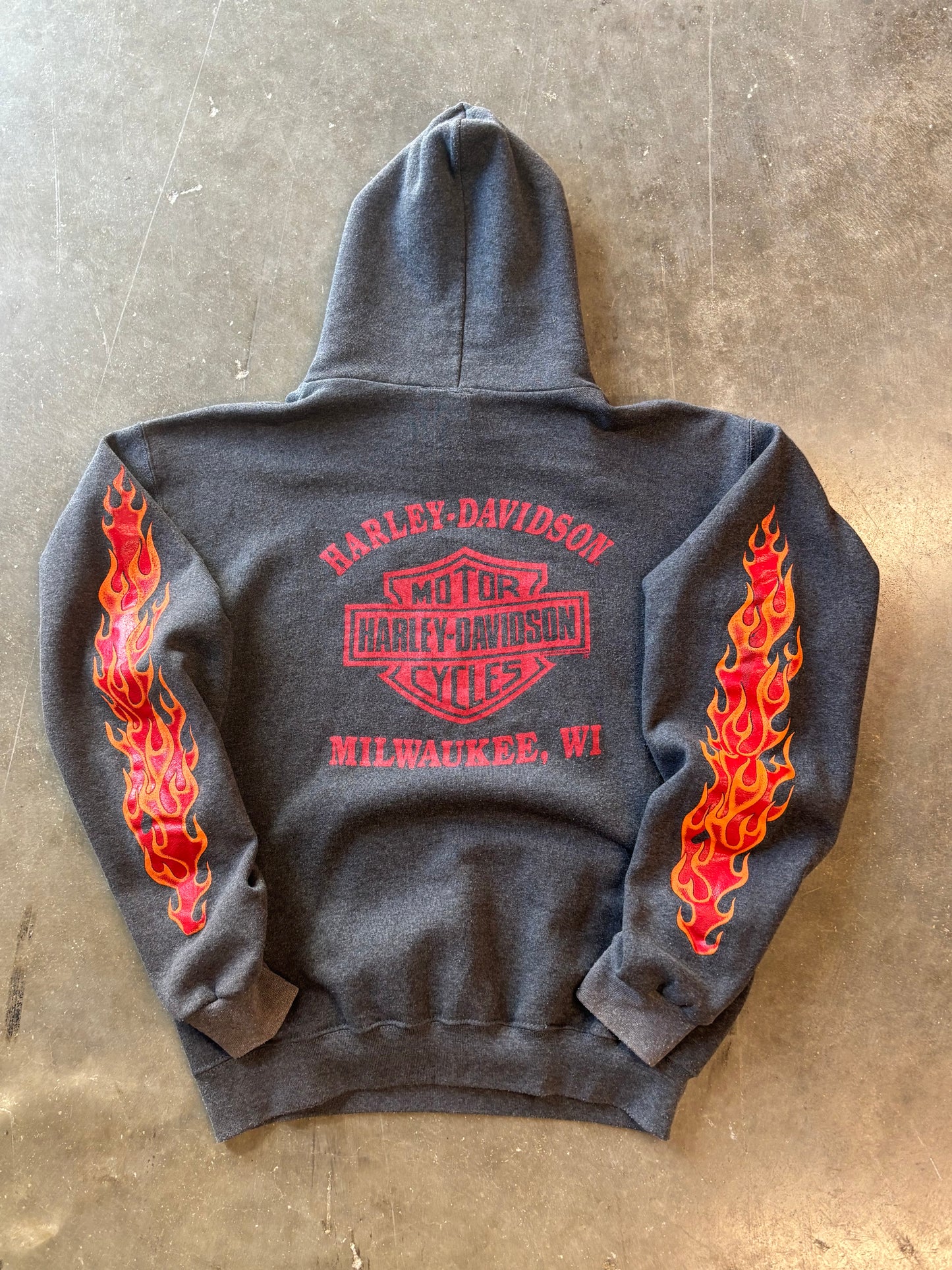 Vintage Harley Davidson flame sleeve hoodie size large