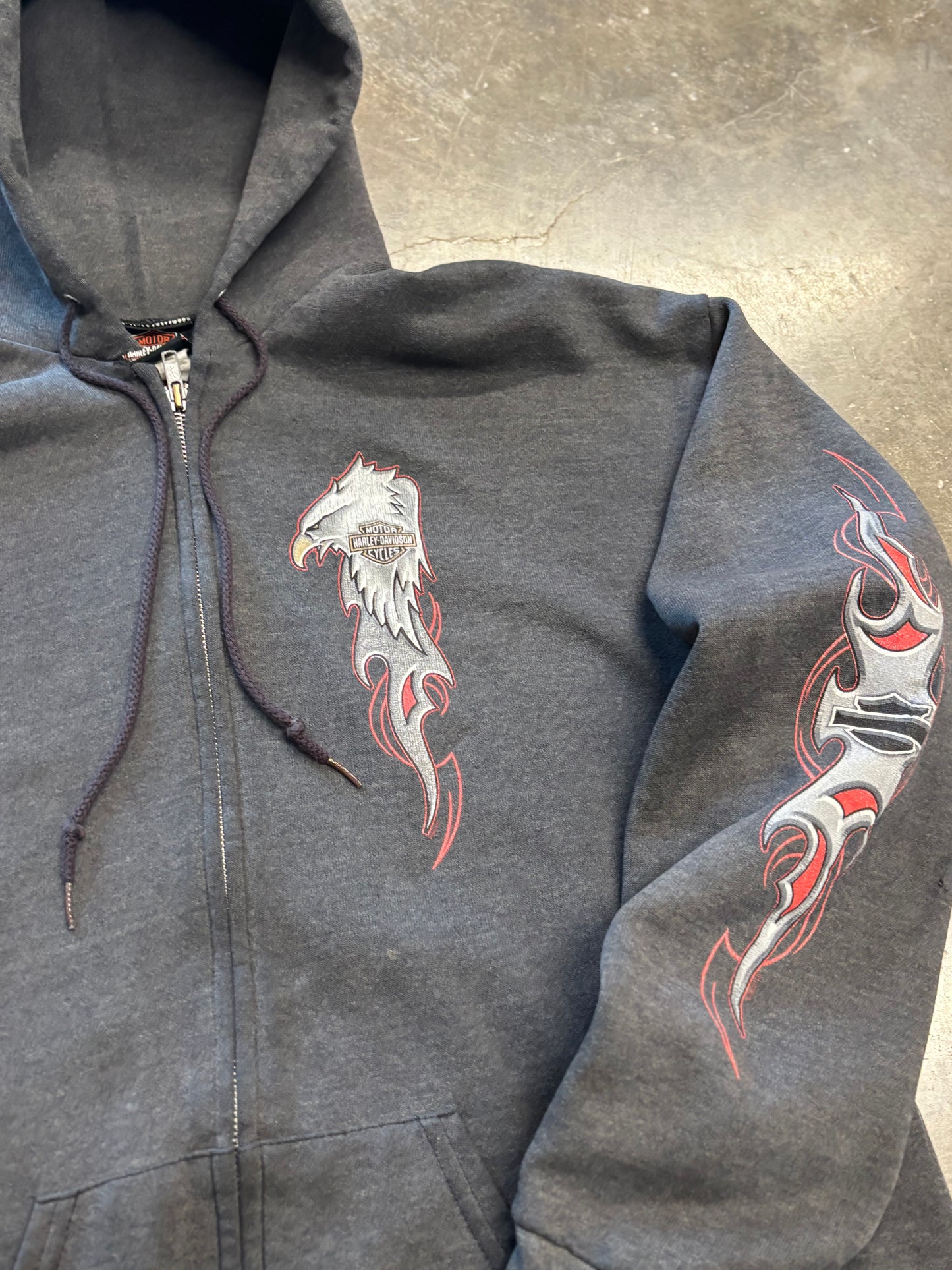 Vintage Harley Davidson Eagle Flame zip up hoodie size xl