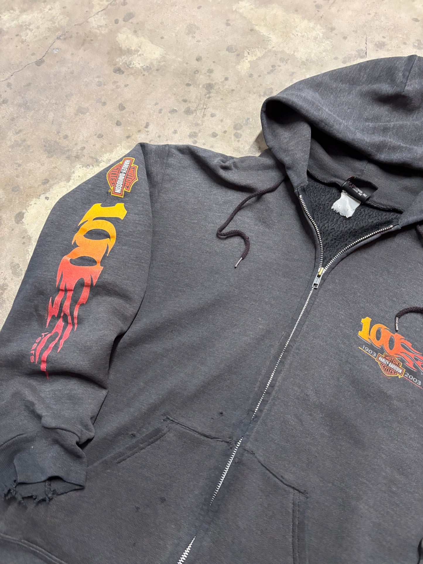 Vintage Harley Davidson 100 Years faded zip up hoodie size XL