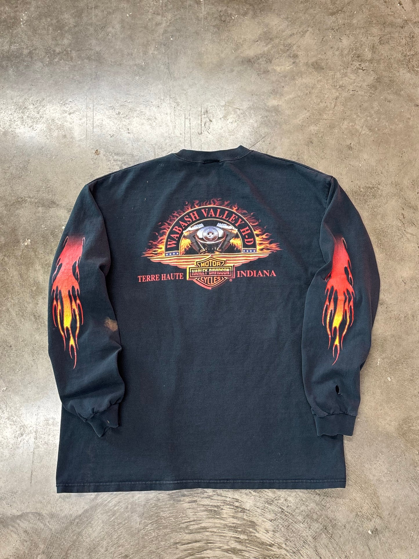 Vintage Harley Davidson flame ball bleached long sleeve size xl