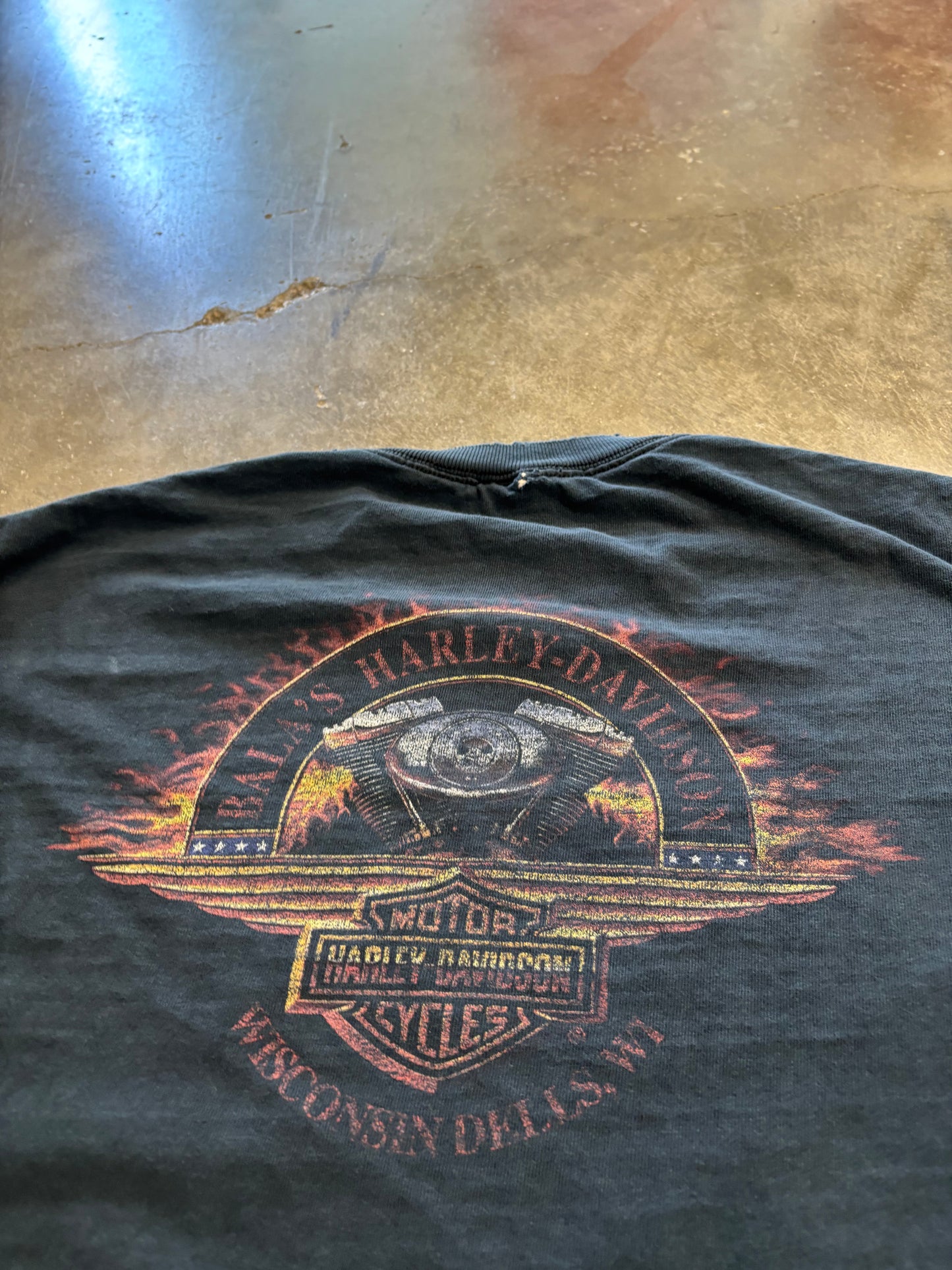 Thrashed Vintage Harley skull flame long sleeve size xxl