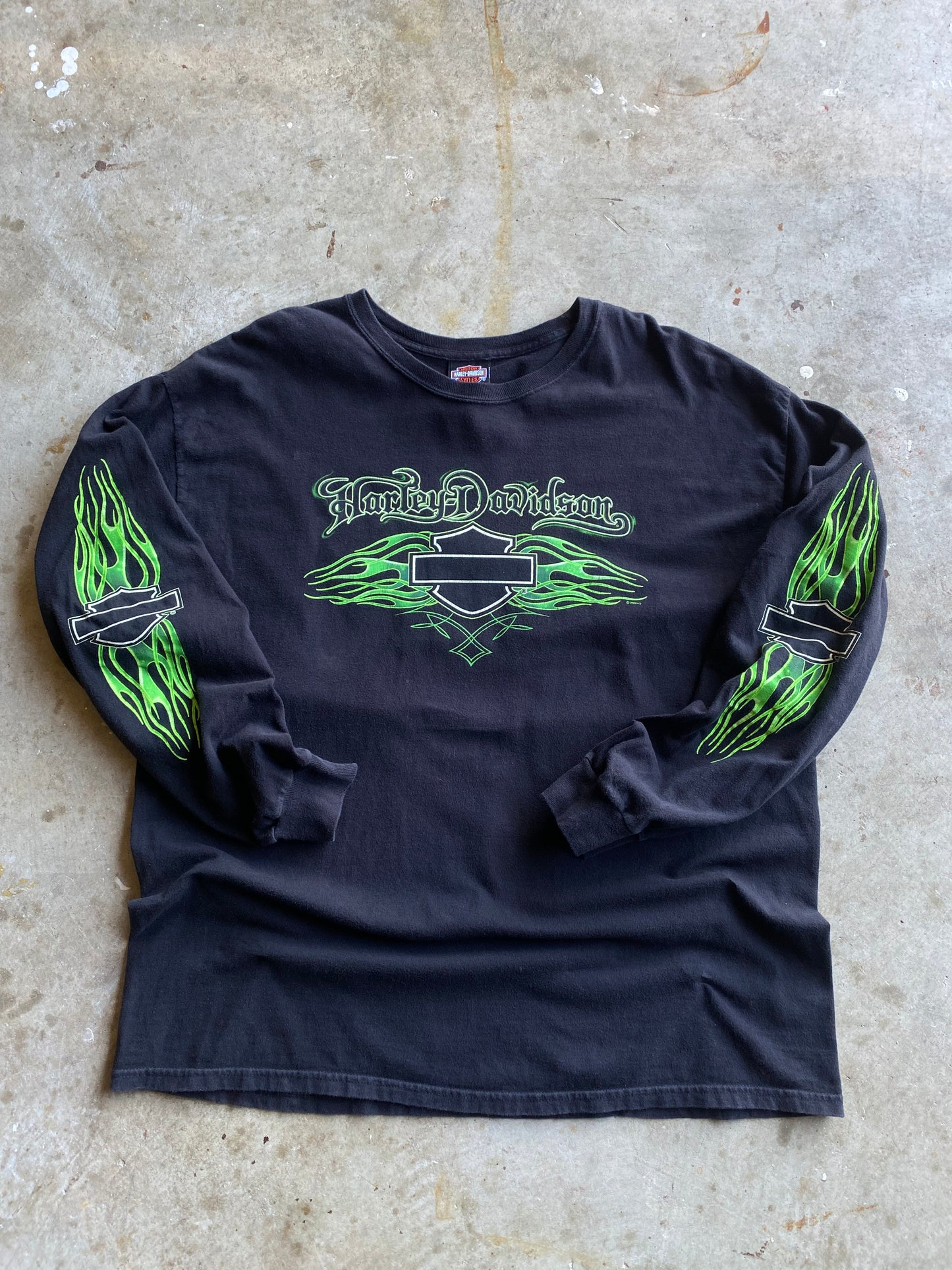 Harley Davidson Green Flame Long sleeve shirt size extra large