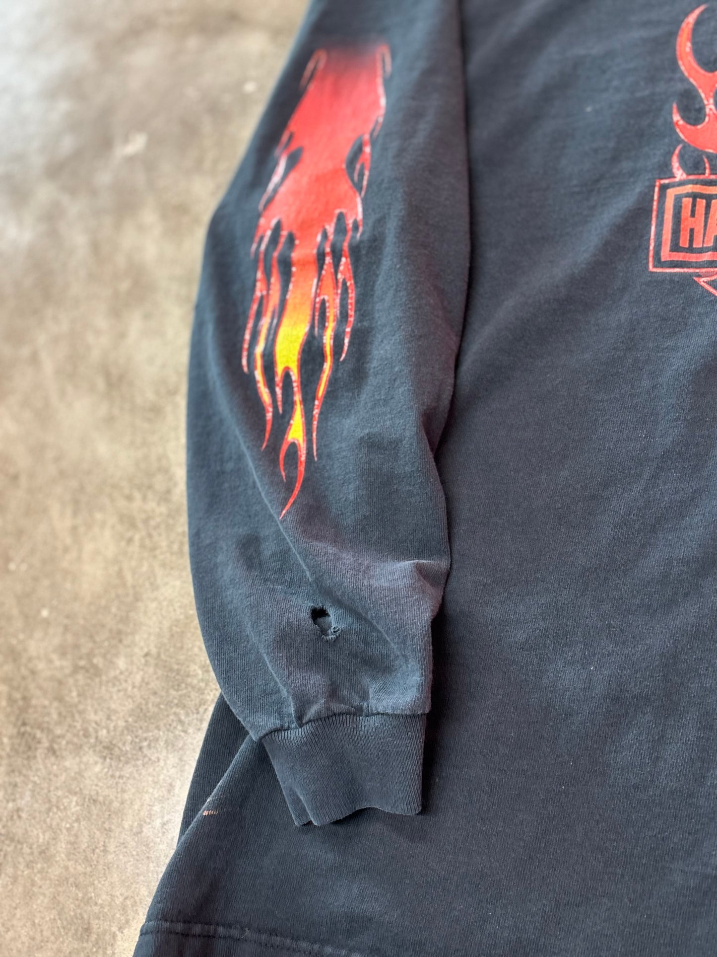 Vintage Harley Davidson flame ball bleached long sleeve size xl