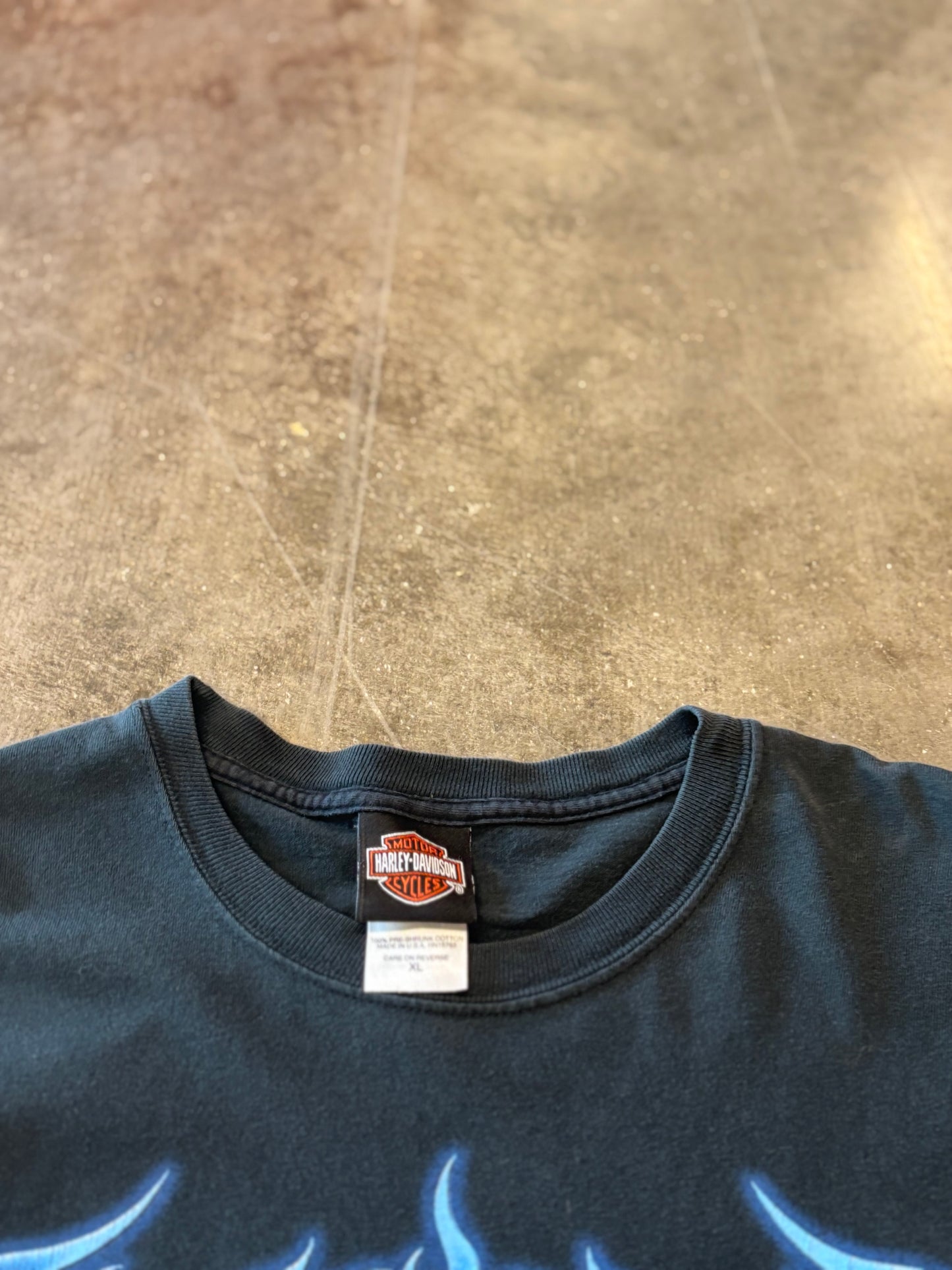 Vintage Harley Davidson Blue flame skull long sleeve size xl