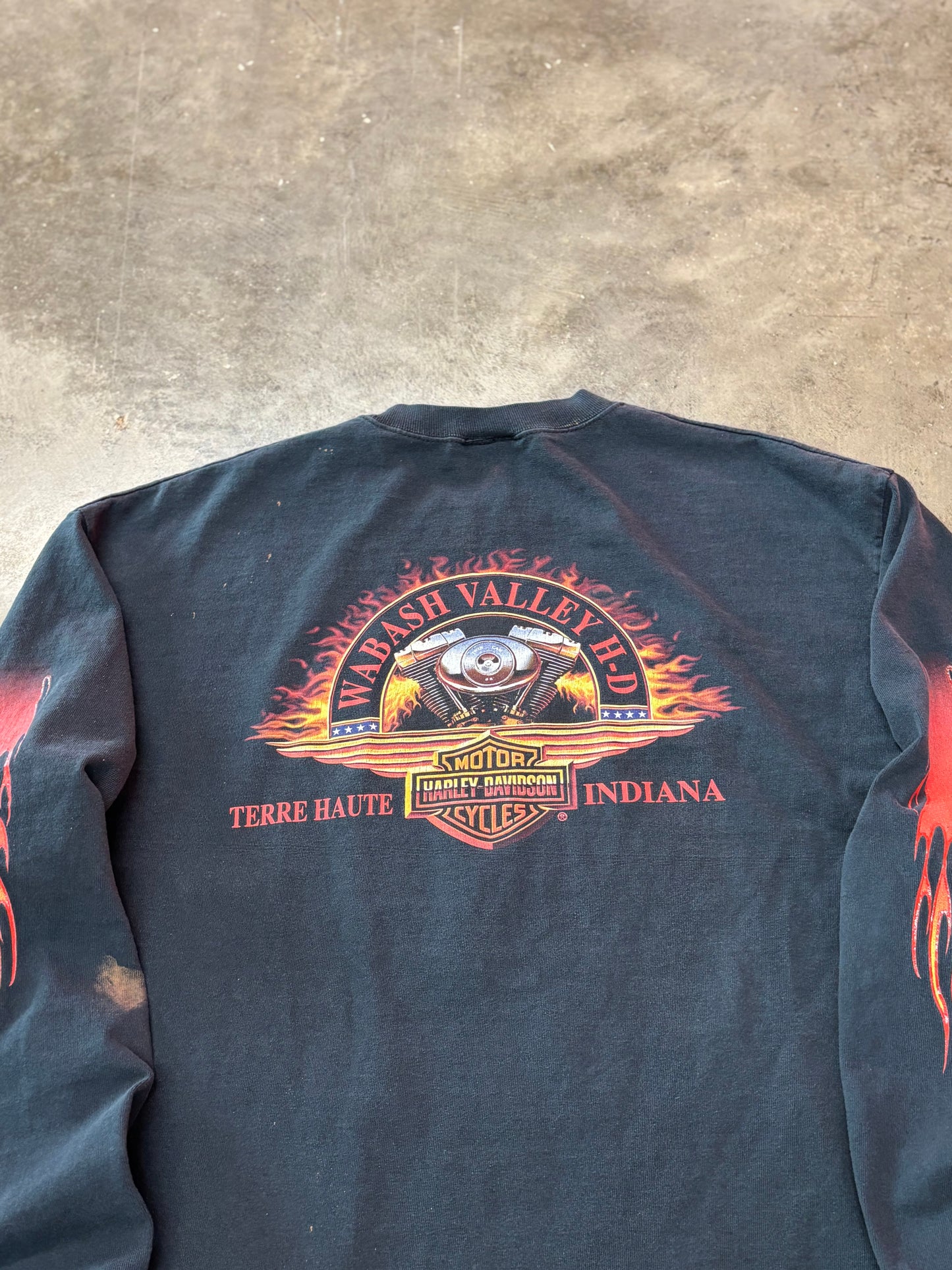 Vintage Harley Davidson flame ball bleached long sleeve size xl