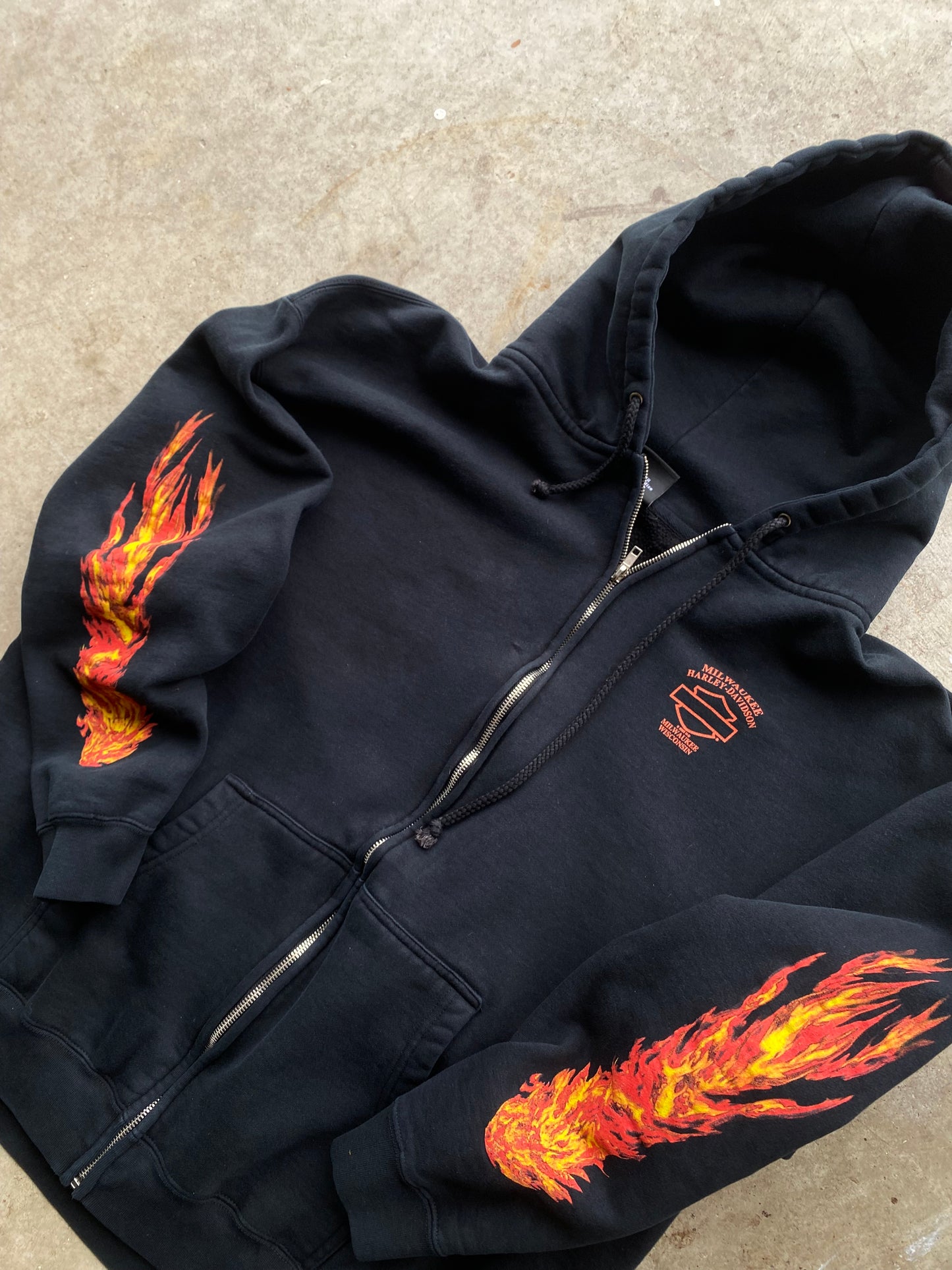 Harley Davidson Big Flame zip up hoodie size extra large
