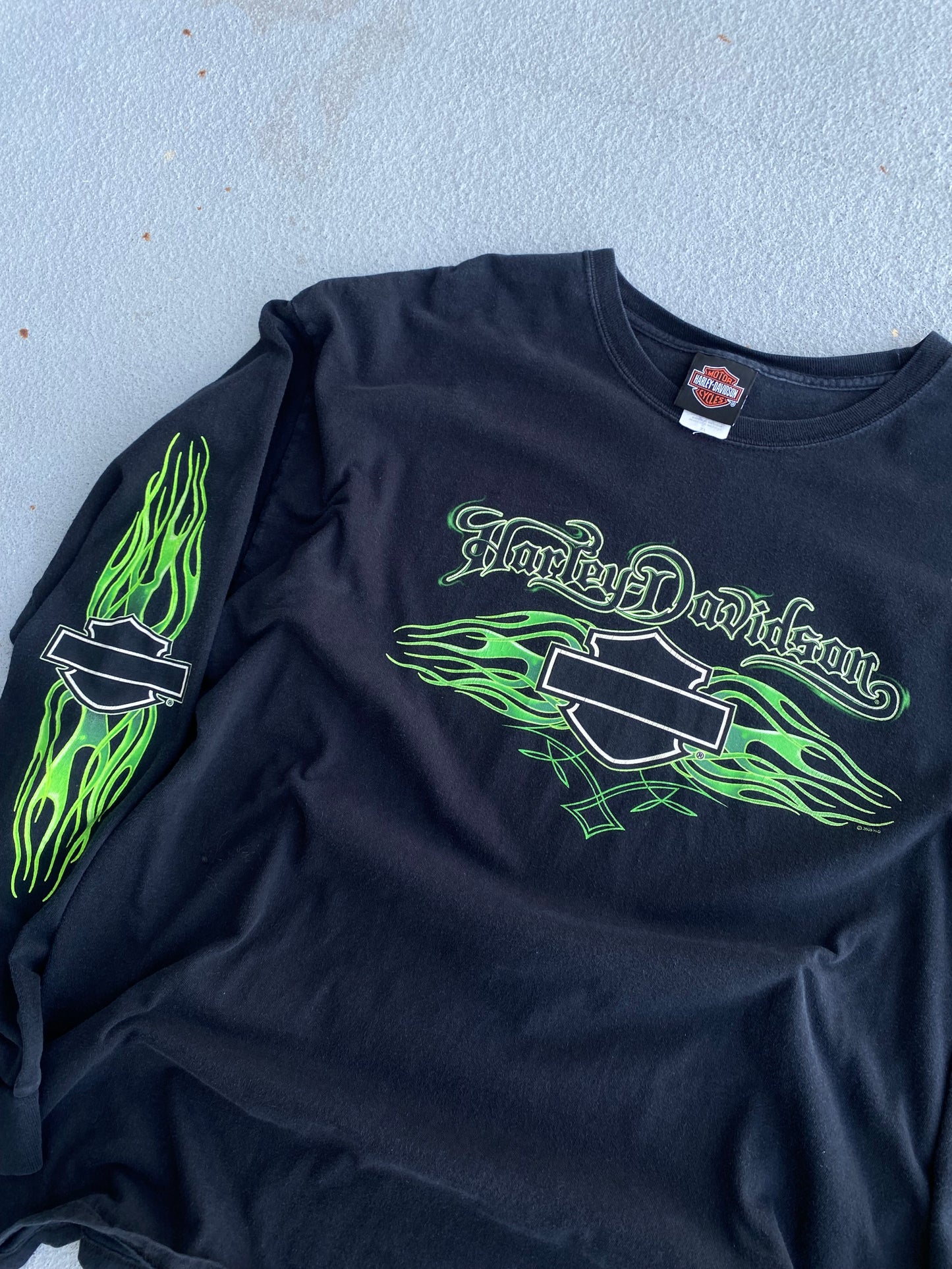 Harley Davidson Green Flame Size XL Long Sleeve