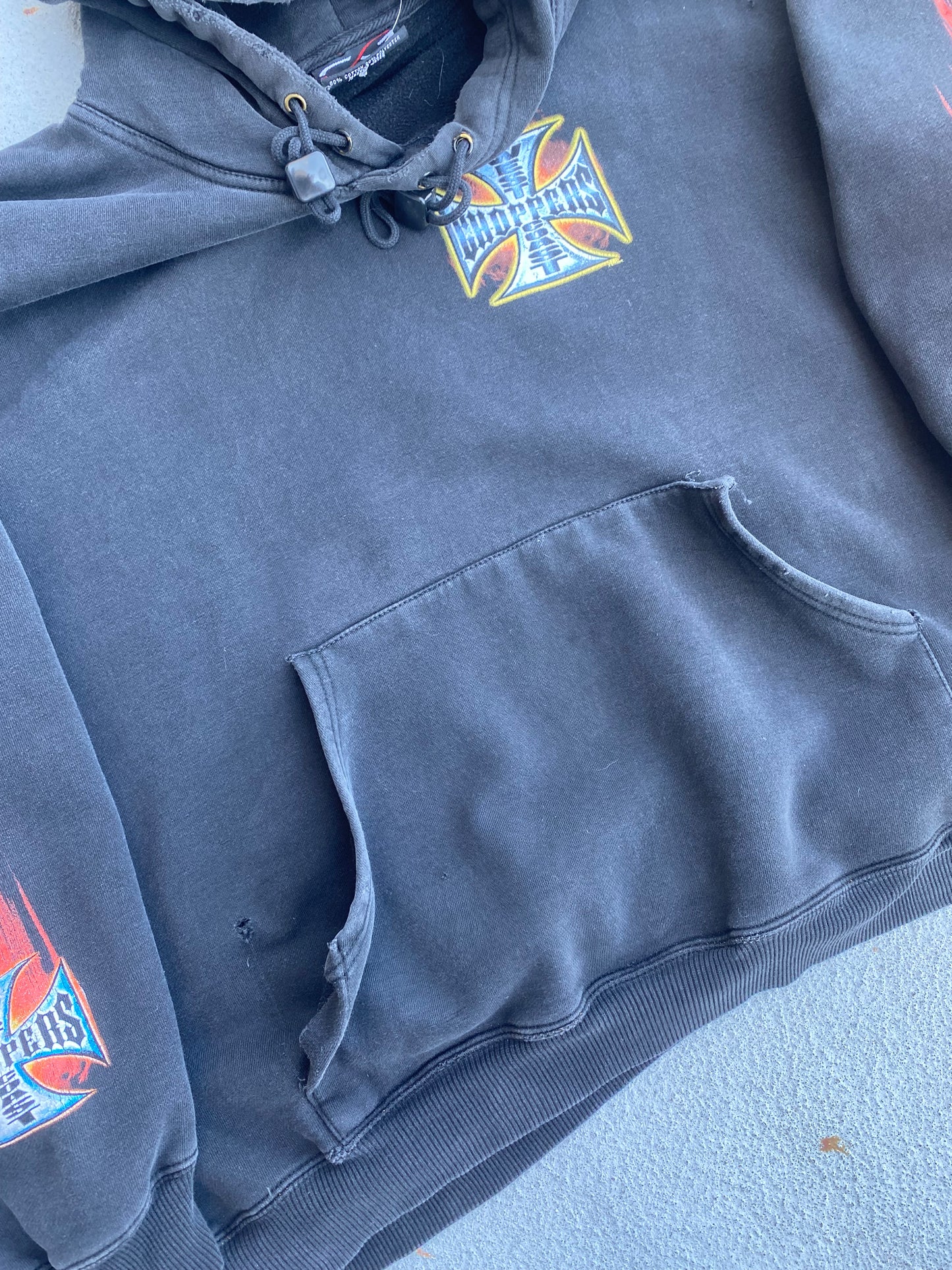 Vintage West Coast Choppers Flaming Sleeves Hoodie Size XXL