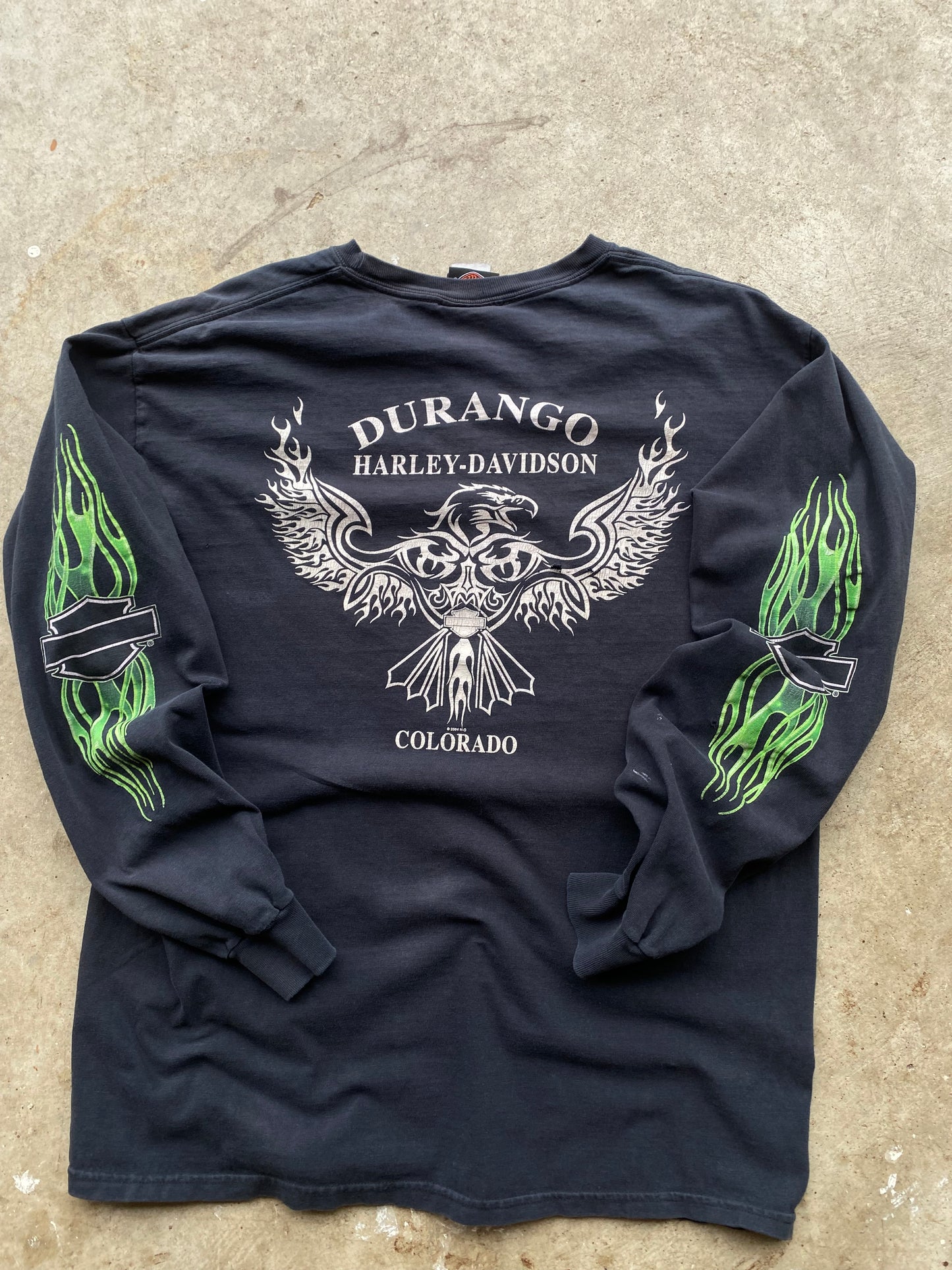 Harley Davidson Green Flame shirt thrashed size large
