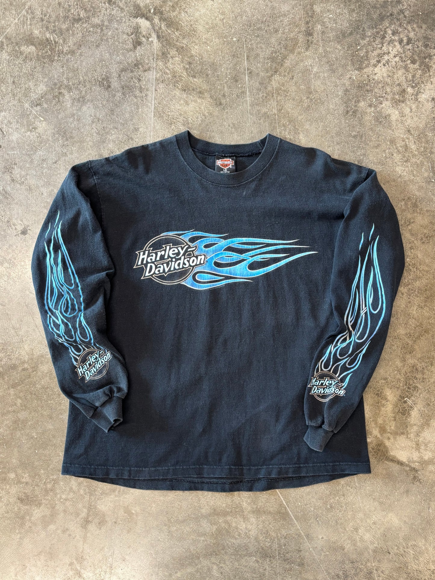 Vintage Harley Davidson Blue Flame Ball long sleeve size large