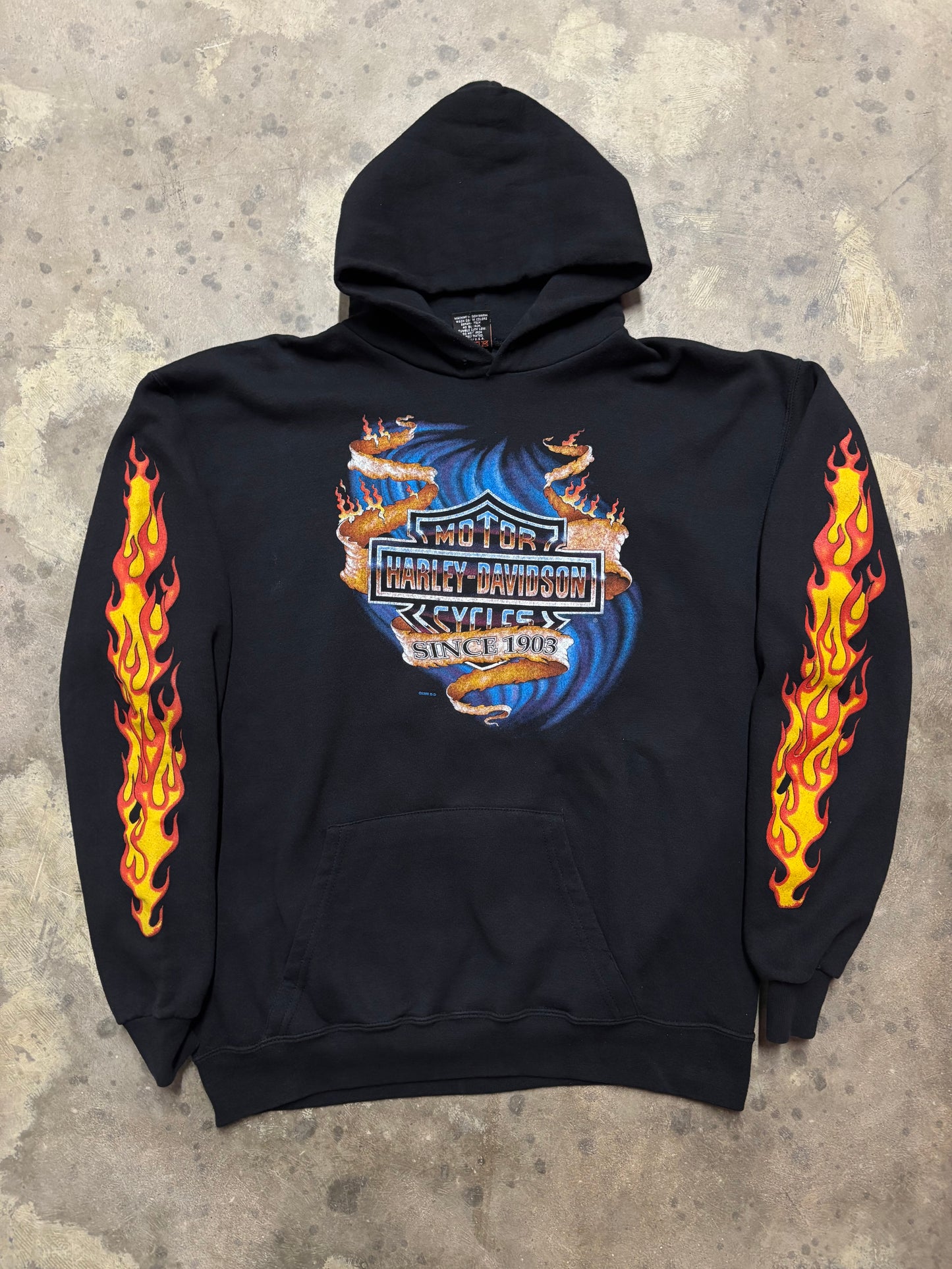 Vintage rare Harley Davidson flame sleeve hoodie size large