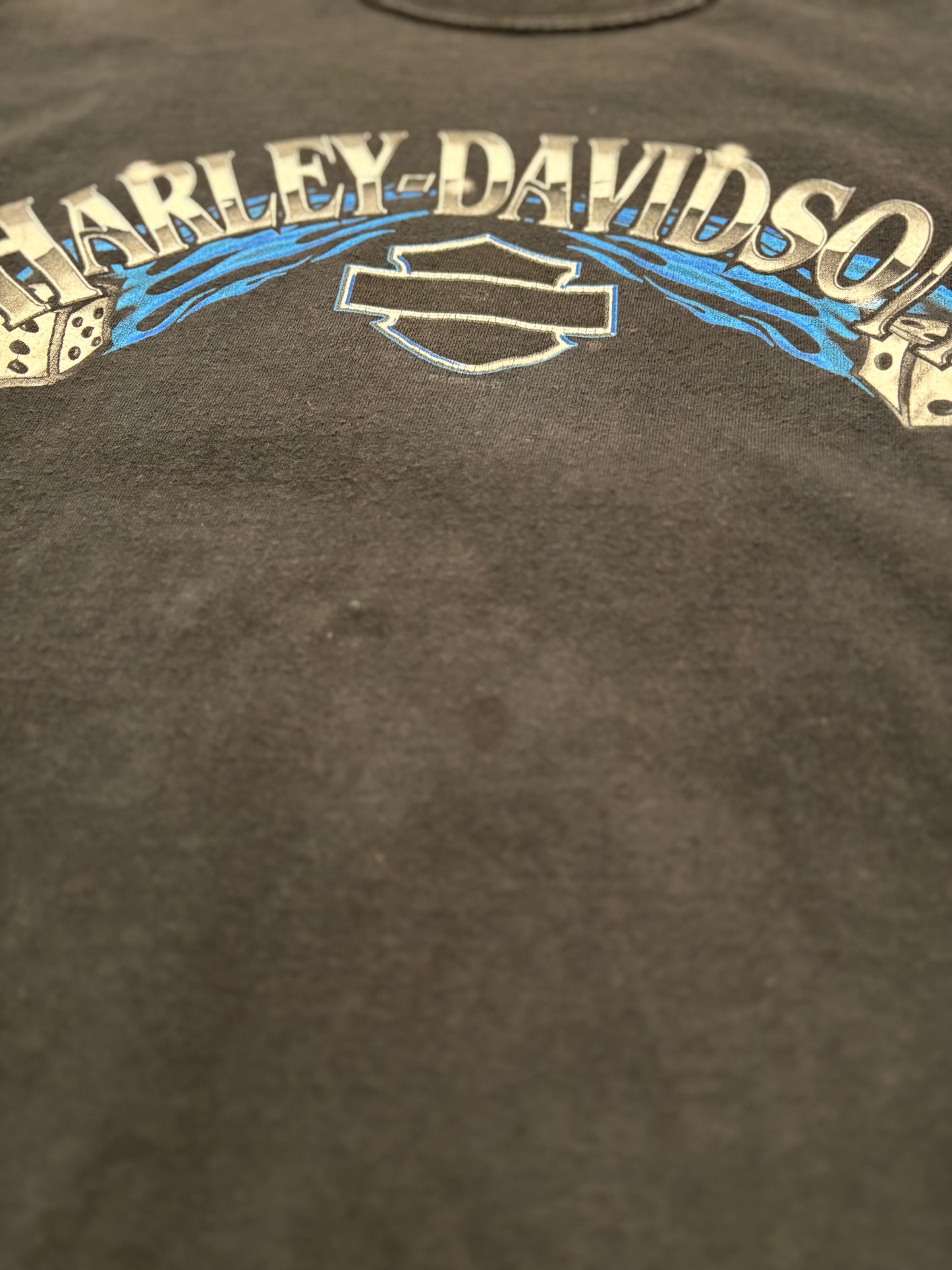 Harley Davidson Blue flame dice shirt size medium