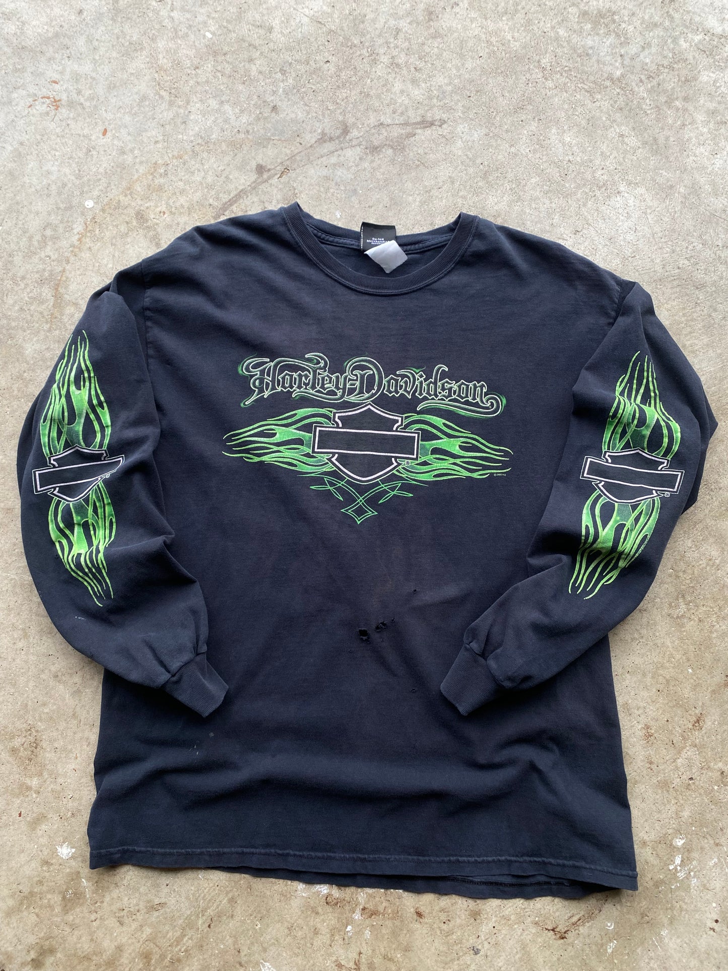 Harley Davidson Green Flame shirt thrashed size large