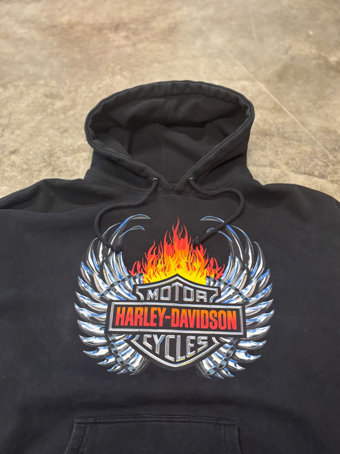 Vintage Harley Davidson Flame Shield hood size extra large