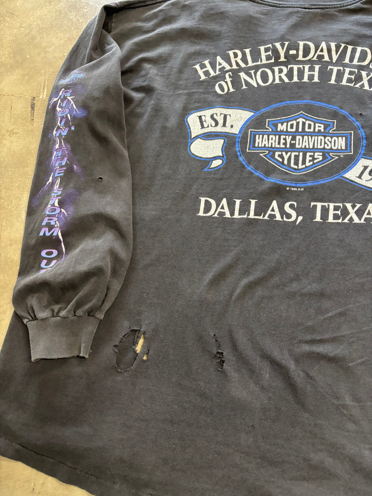Vintage faded and thrashed Harley Davidson ride the lightning long sleeve size extra large