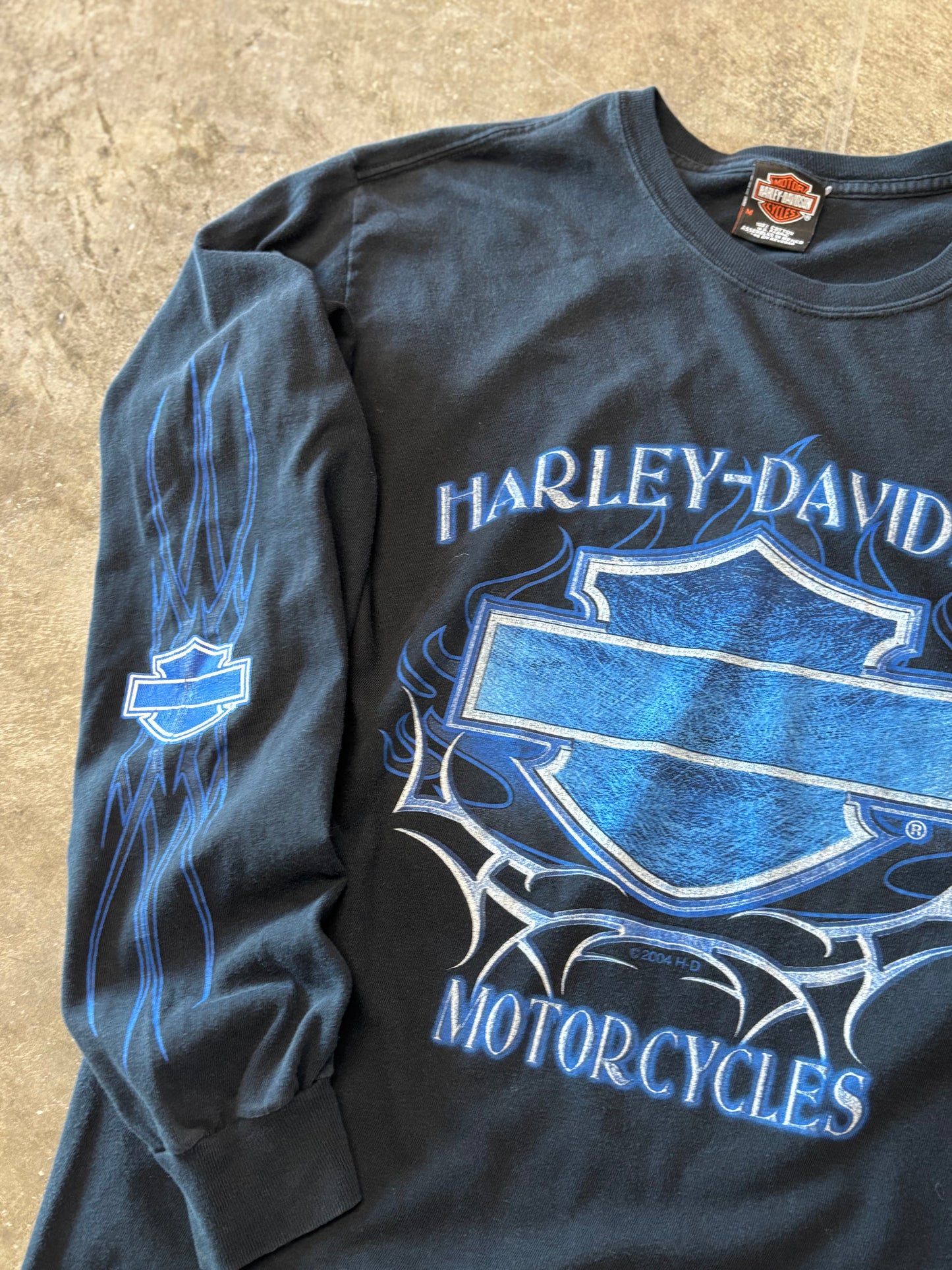 Vintage Harley Davidson Blue shield long sleeve size medium