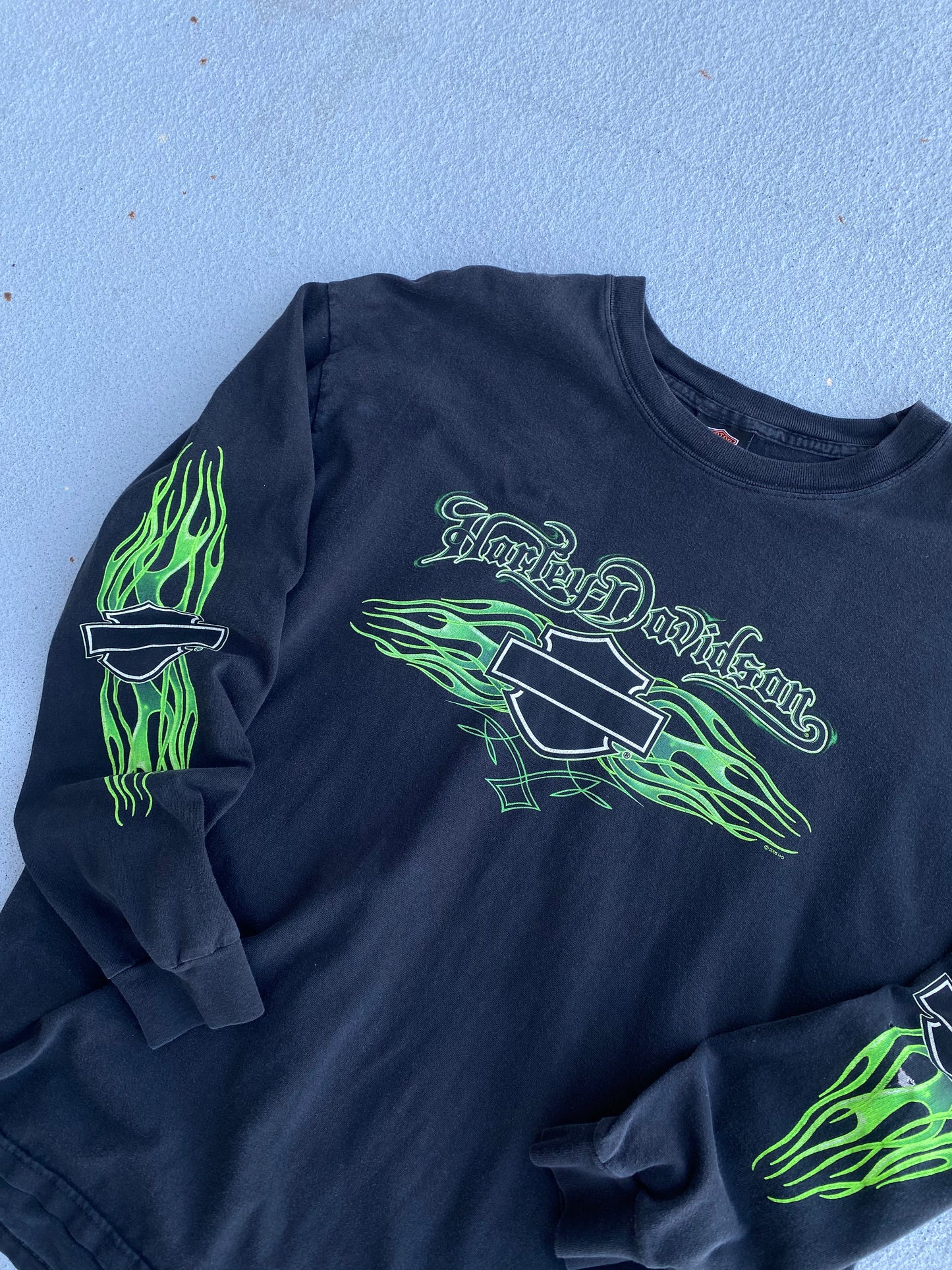 Harley Davidson Green Flame long sleeve size Extra large shirt