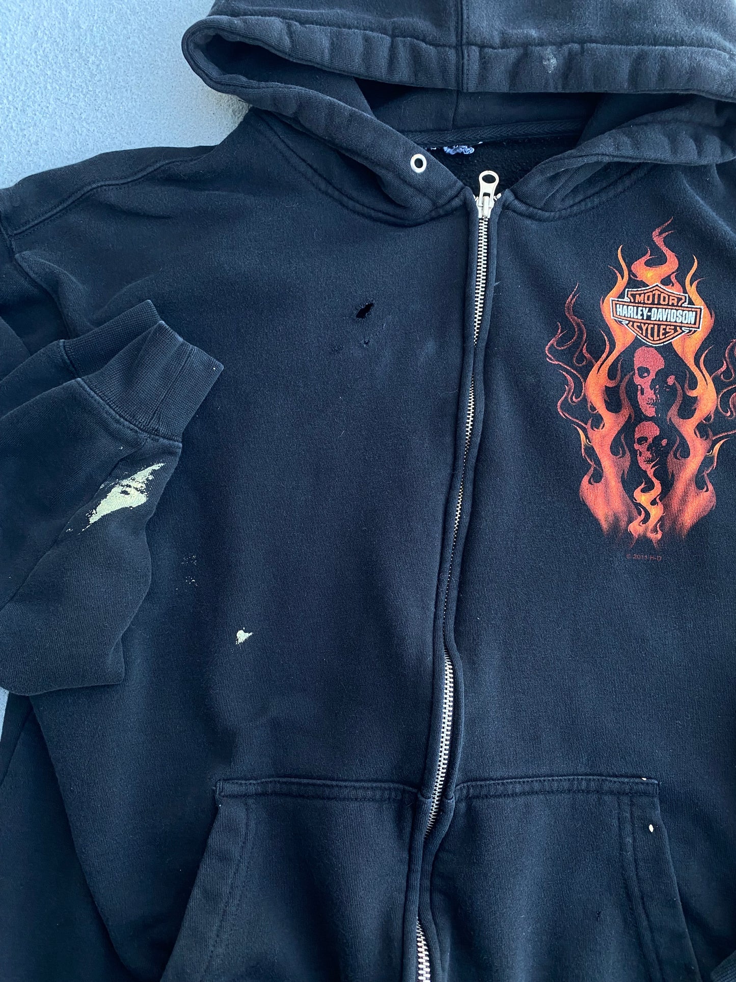 Thrashed Harley Zip Up Hoodie Size large
