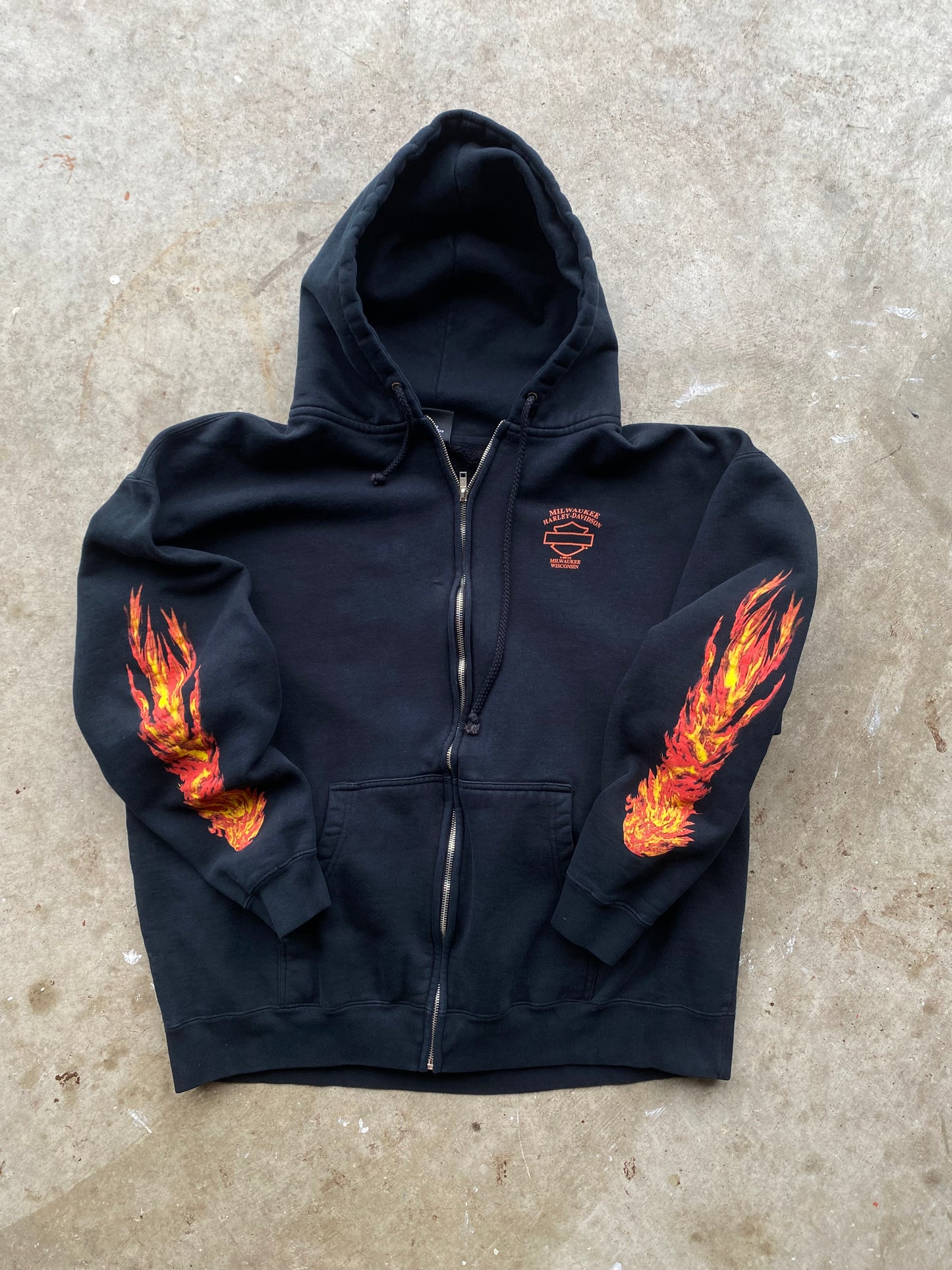 Harley Davidson Big Flame zip up hoodie size extra large