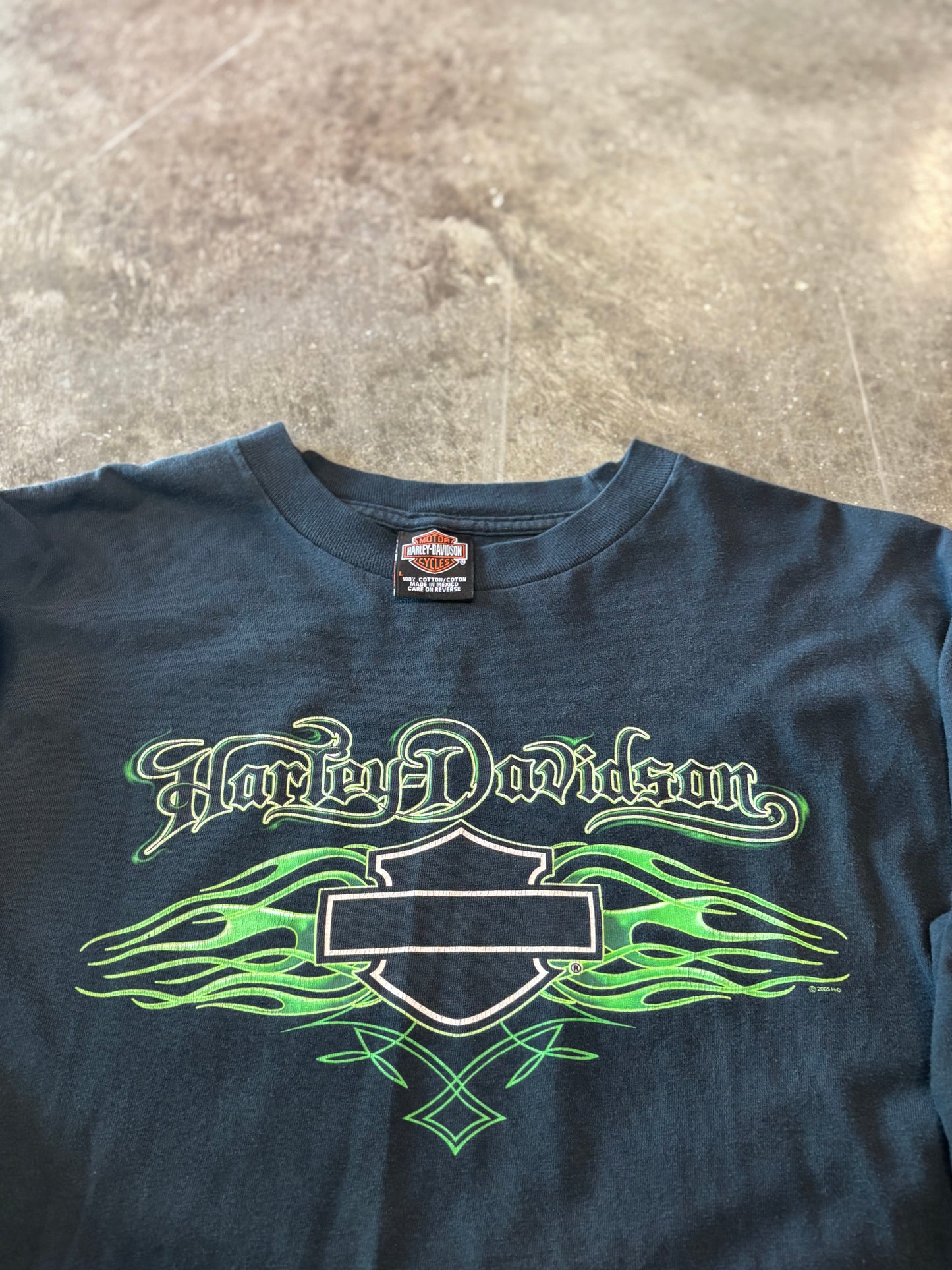 Vintage Harley Davidson Green flame long sleeve size large