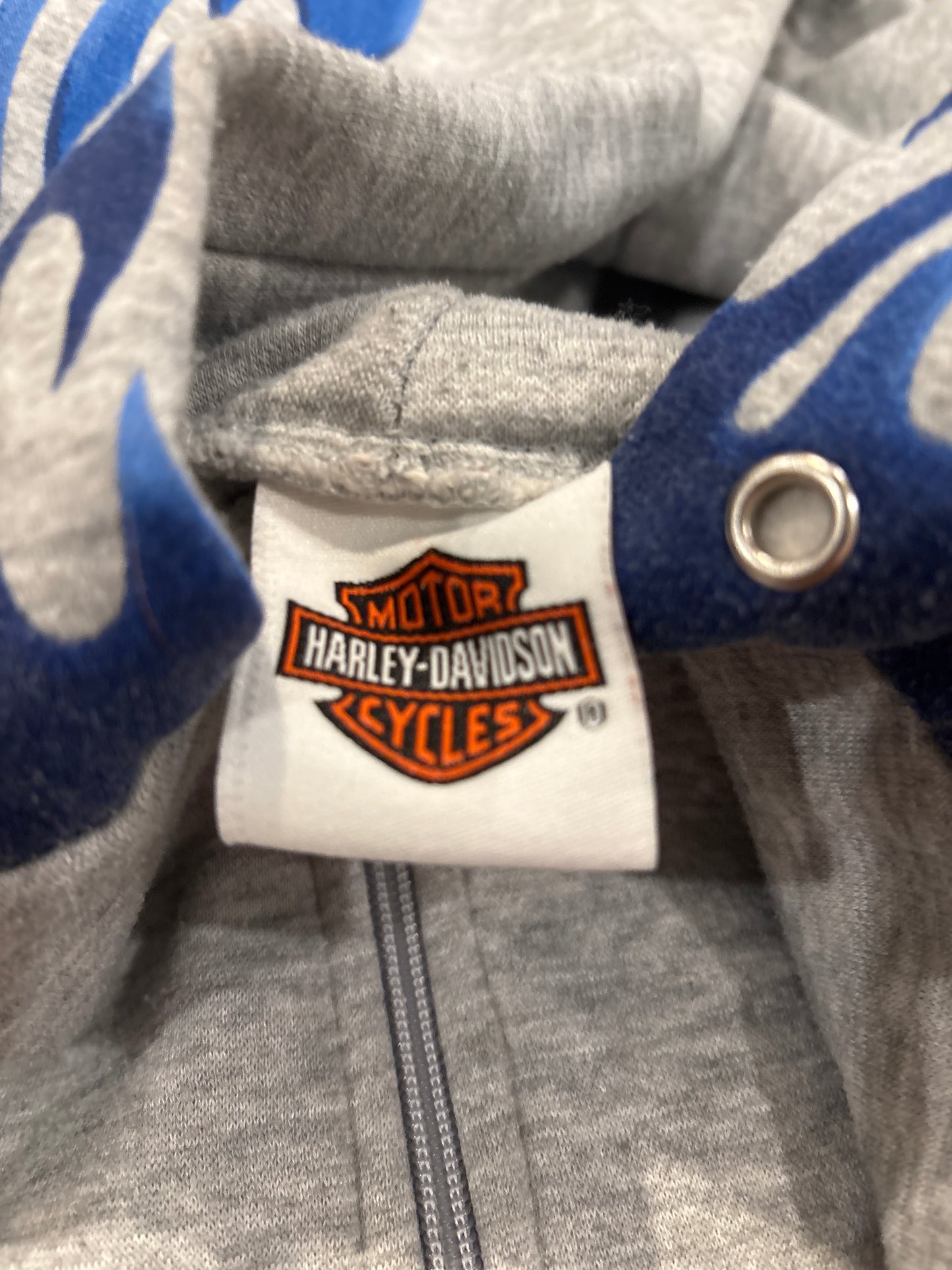 Vintage Harley Davidson blue flame sleeve zip up hoodie size XL