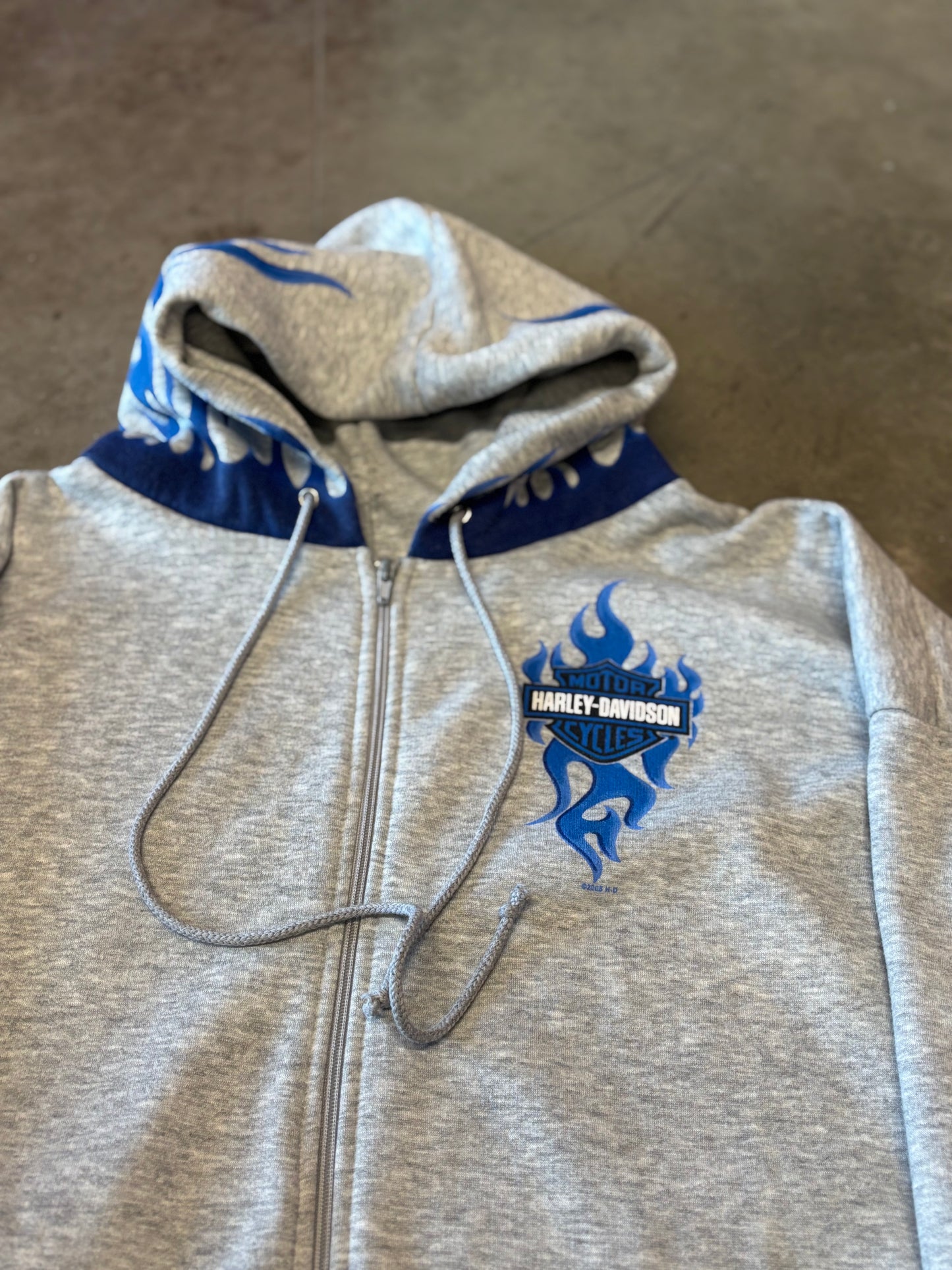Vintage Harley Davidson Blue flame zip up hoodie size xxxl