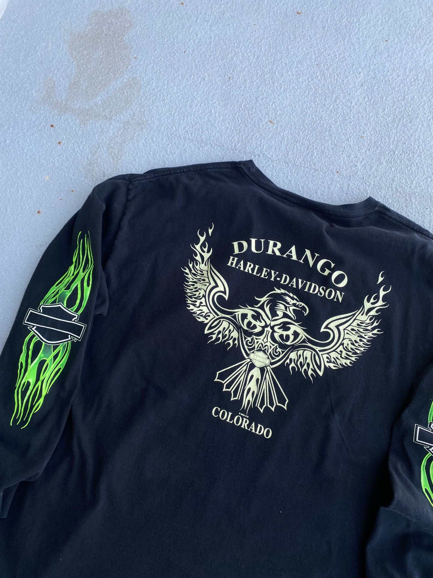 Harley Davidson Green Flame Size XL Long Sleeve