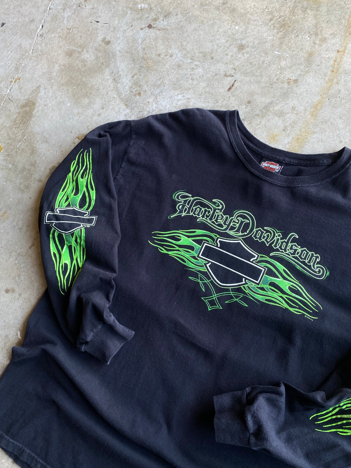 Harley Davidson Green Flame Long sleeve shirt size extra large