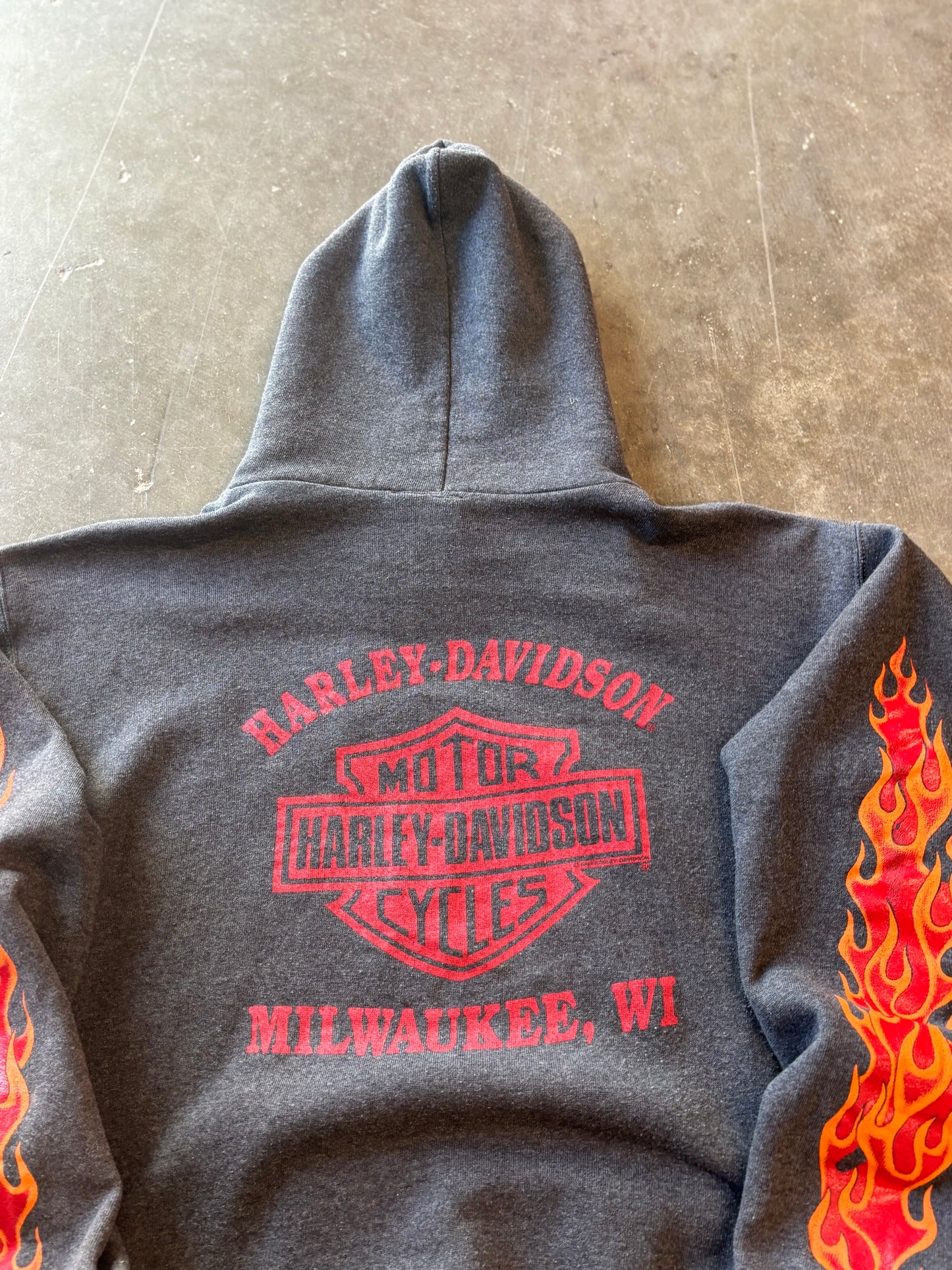 Vintage Harley Davidson flame sleeve hoodie size large
