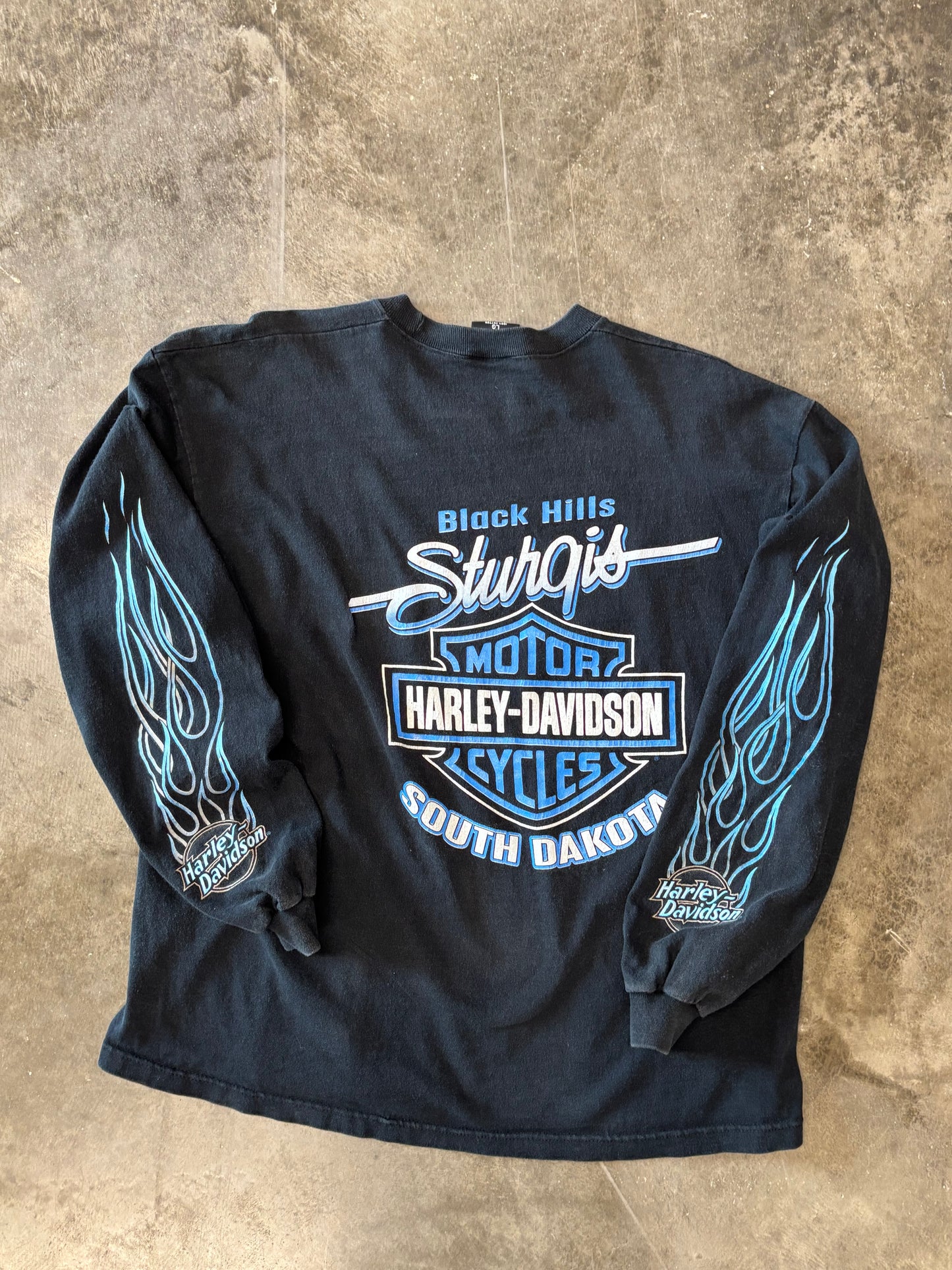 Vintage Harley Davidson Blue Flame Ball long sleeve size large