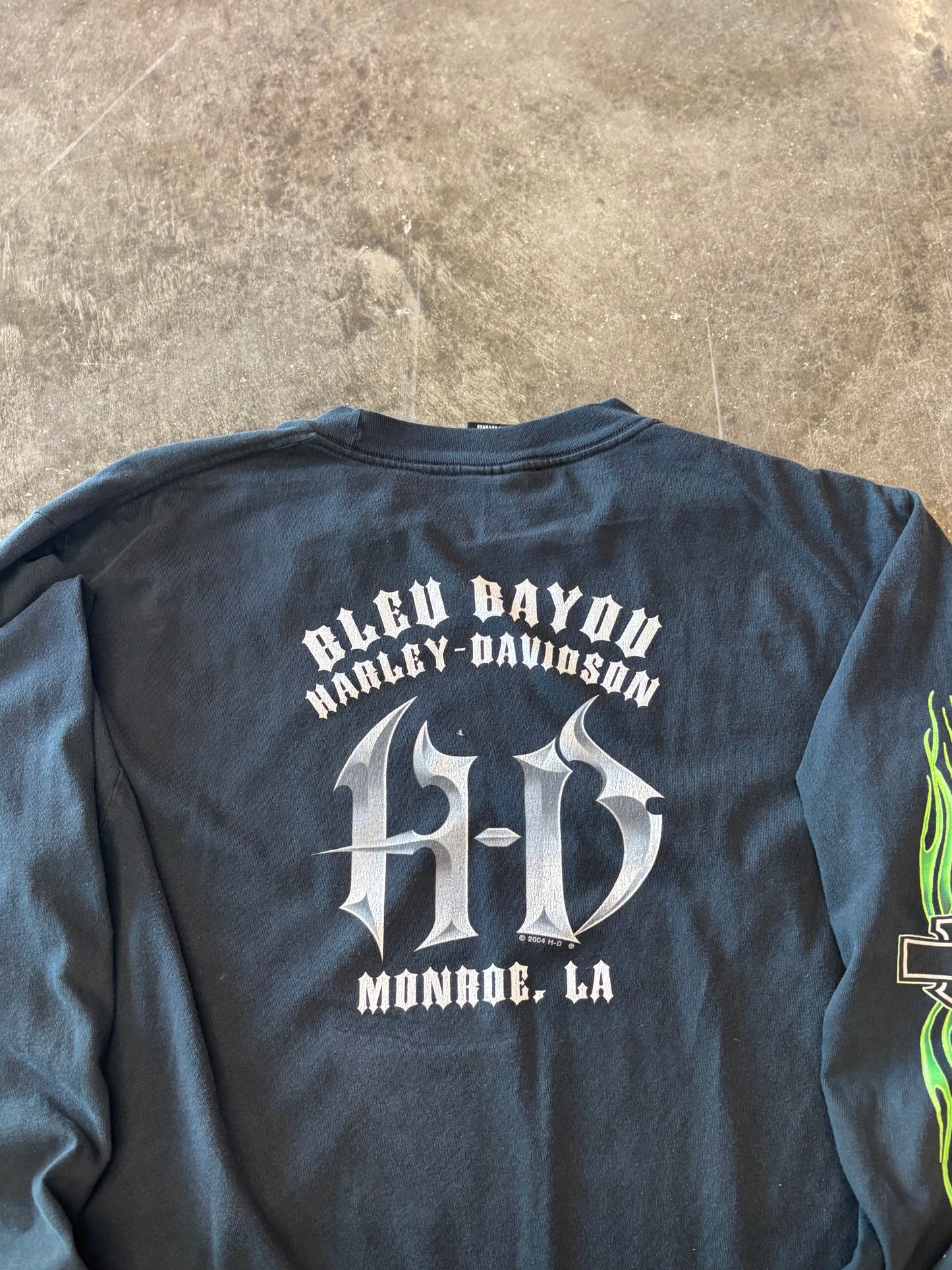 Vintage Harley Davidson Green flame long sleeve size large