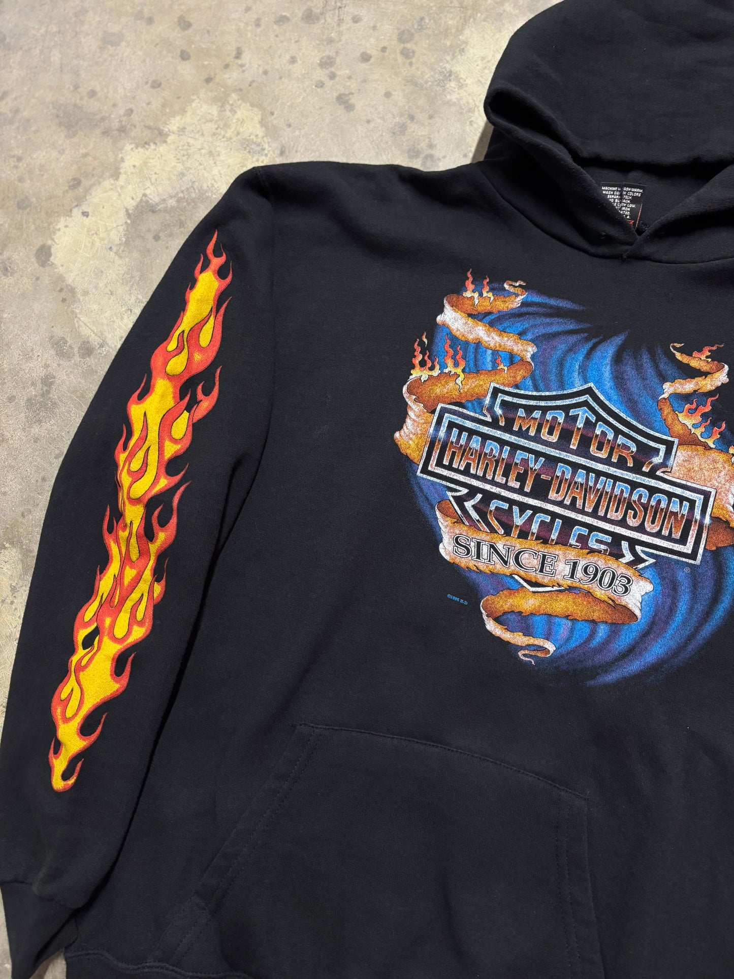 Vintage rare Harley Davidson flame sleeve hoodie size large