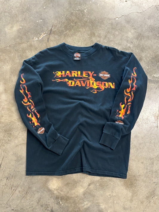 Vintage Harley Davidson Orange flame long sleeve size large