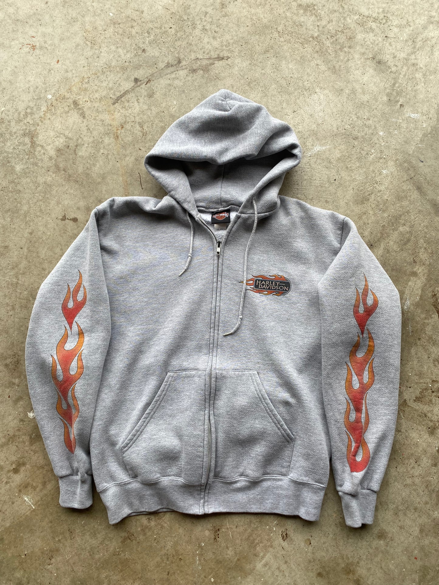 Vintage Harley Davidson Grey Flame zip up size large