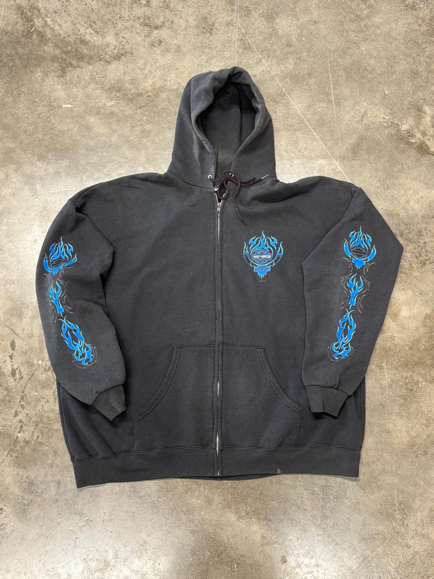 Vintage Harley Davidson Blue flame zip up hoodie size xxl