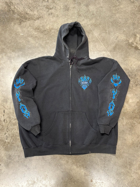 Vintage Harley Davidson Blue flame zip up hoodie size xxl