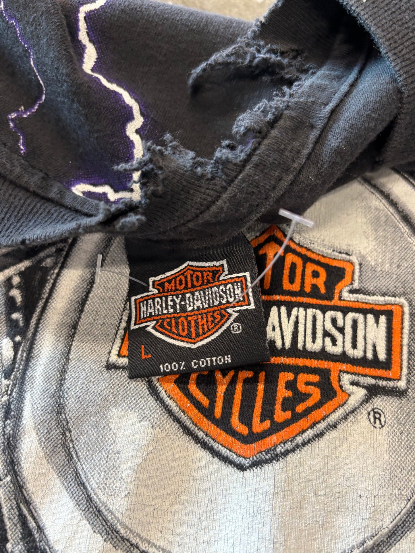 Vintage Harley Davidson Purple Lightning AOP shirt size large