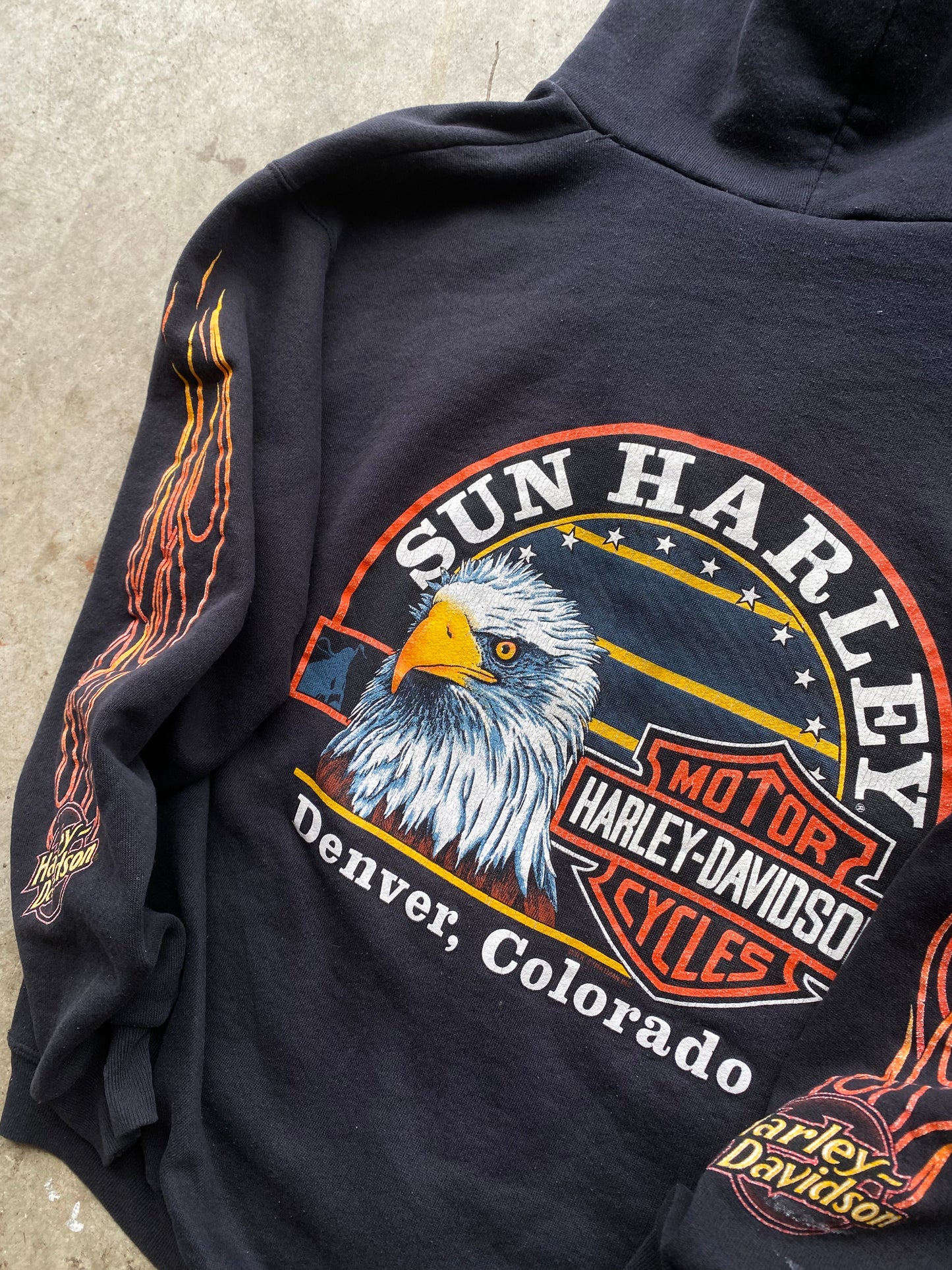 Vintage Harley Davidson Flame logo zip up hoodie size large (read description)