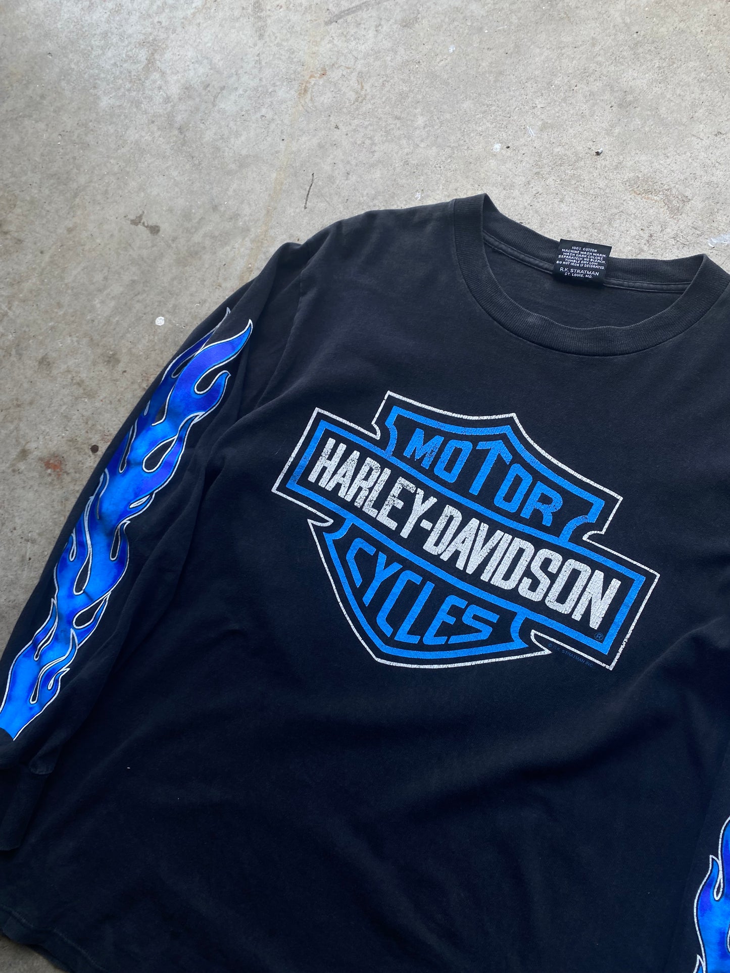 Vintage Harley Davidson Blue Flame shield long sleeve shirt size large