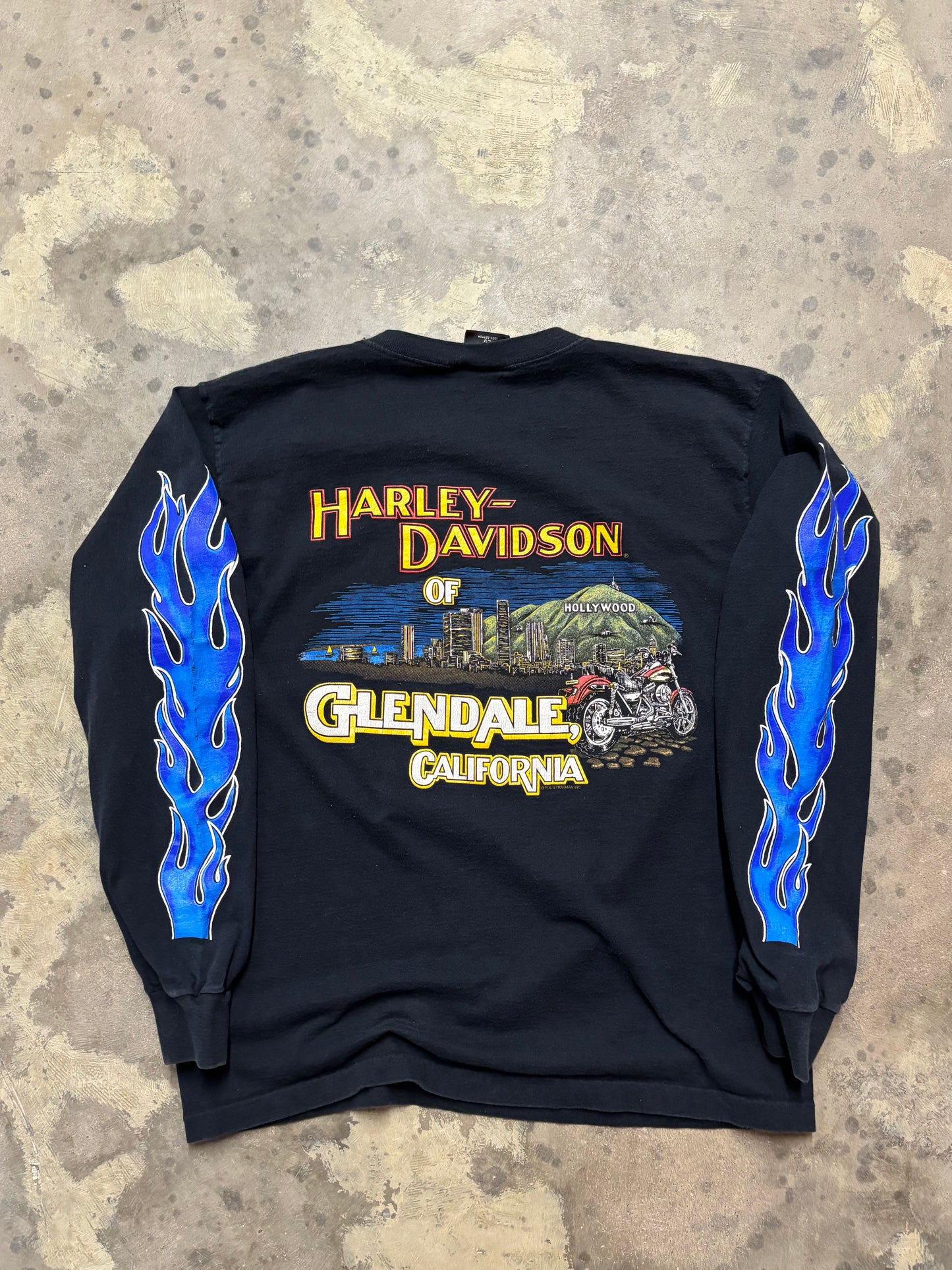 Vintage Harley Davidson Blue flame long sleeve size large