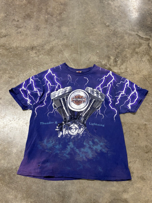 Vintage Harley Davidson Purple Lightning AOP shirt size xl