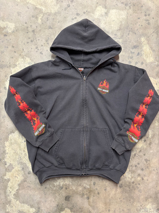 Vintage Harley Davidson flame zip up hoodie size xl