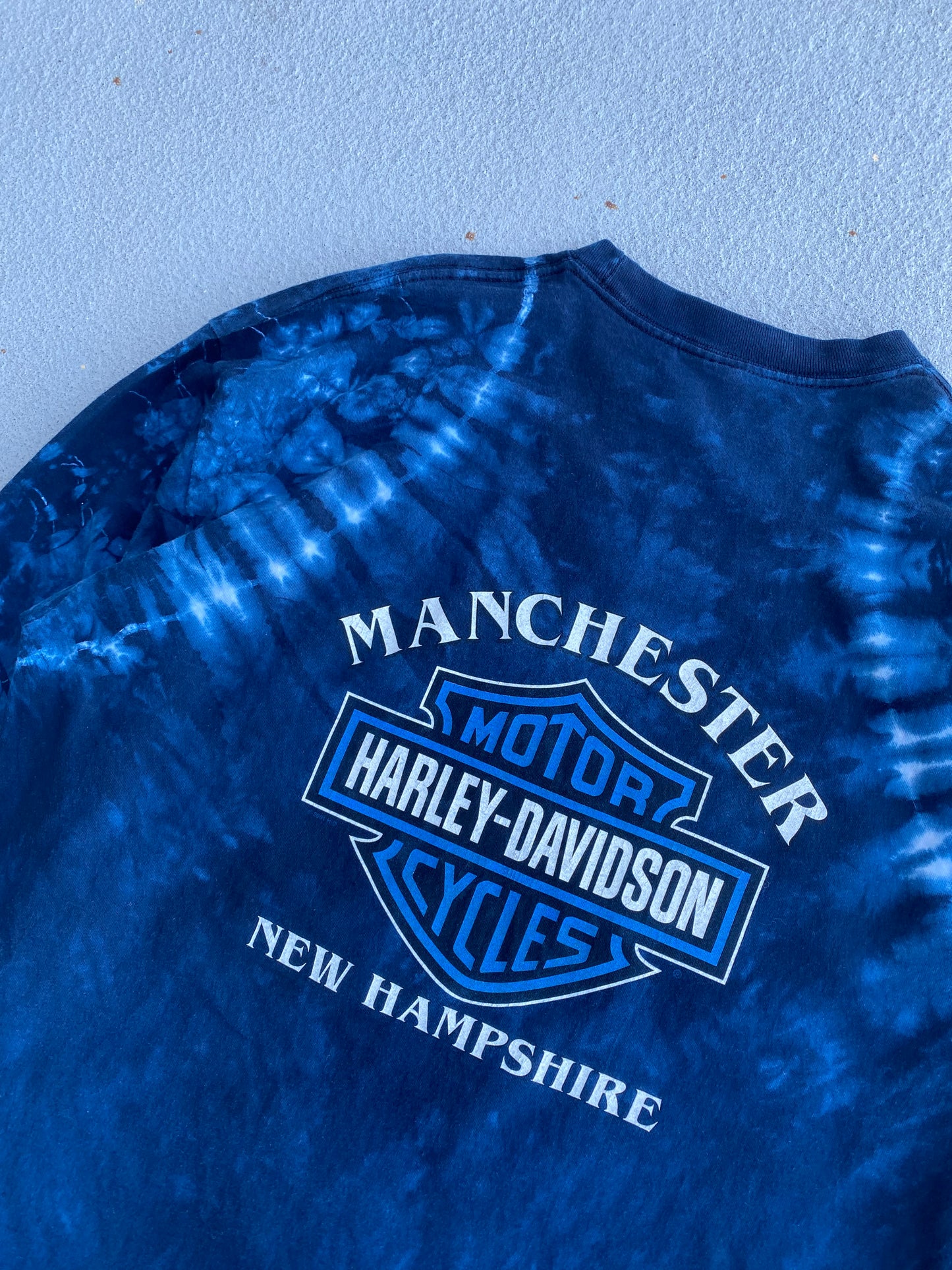 Vintage Harley Davidson Blue Marble Dyed Long sleeve size XXL
