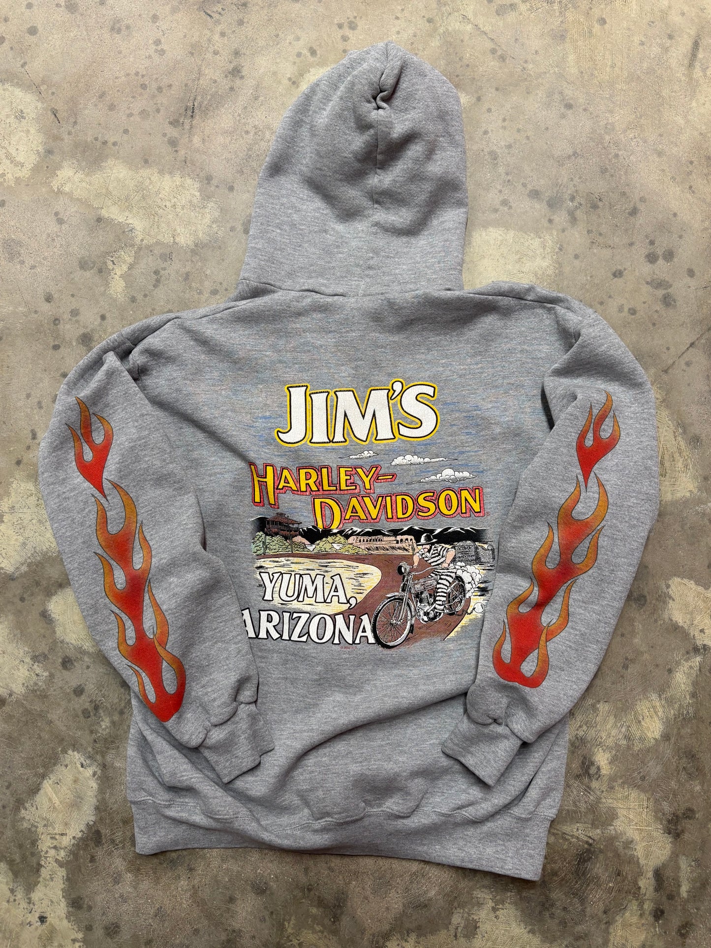 Vintage Harley Davidson Grey zip up flame hoodie size large
