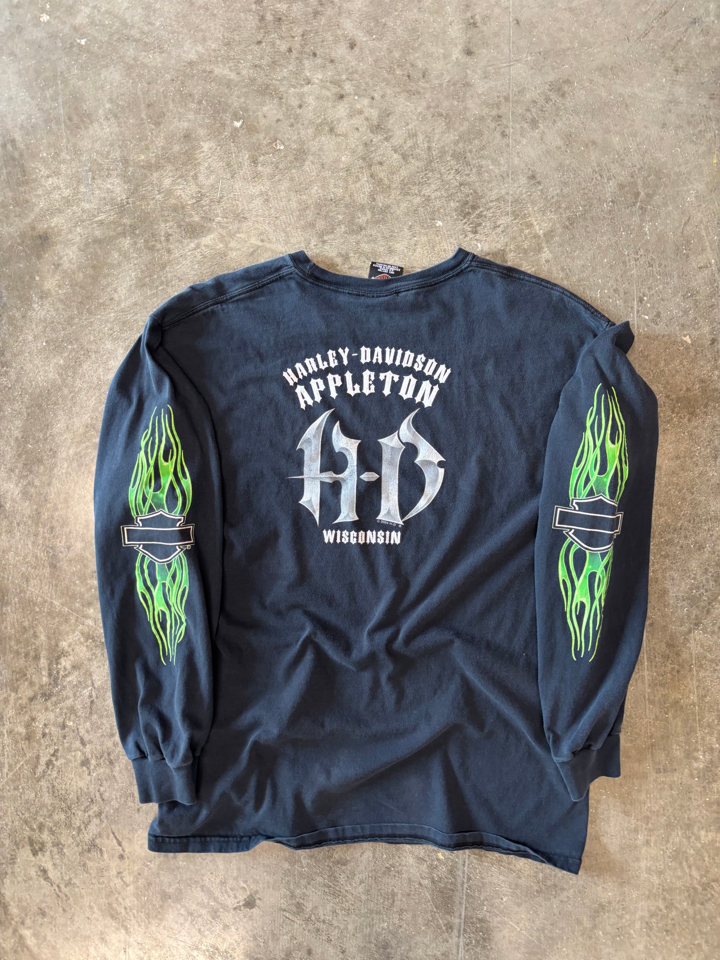 Vintage Harley Davidson Green flame long sleeve size large