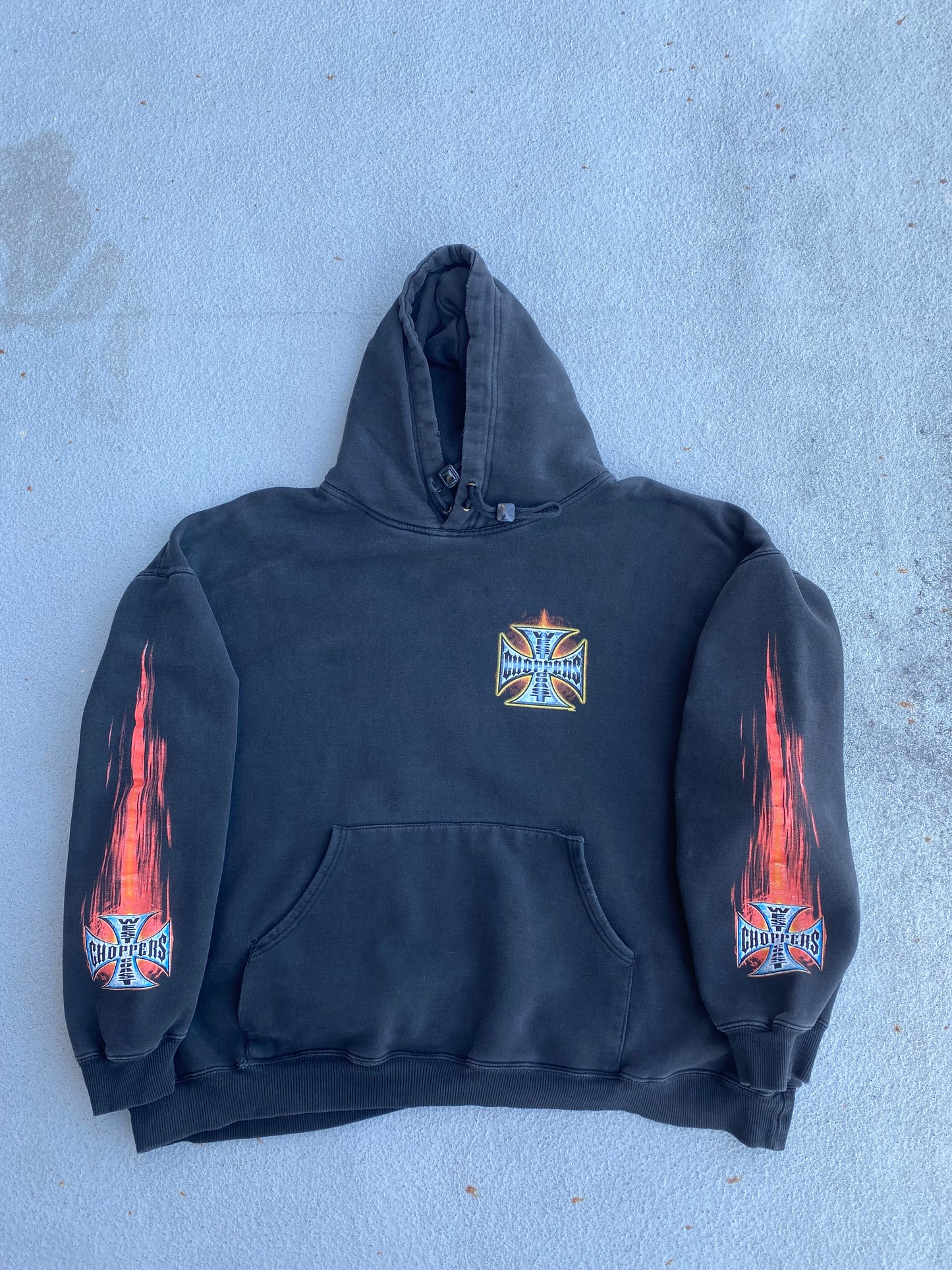 Vintage West Coast Choppers Flaming Sleeves Hoodie Size XXL