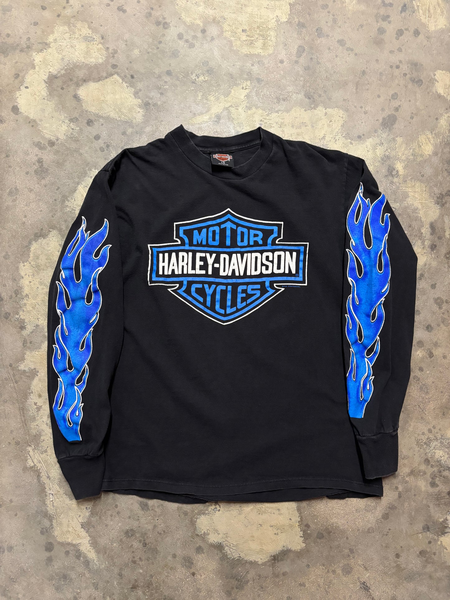 Vintage Harley Davidson Blue Flame long sleeve shirt size large